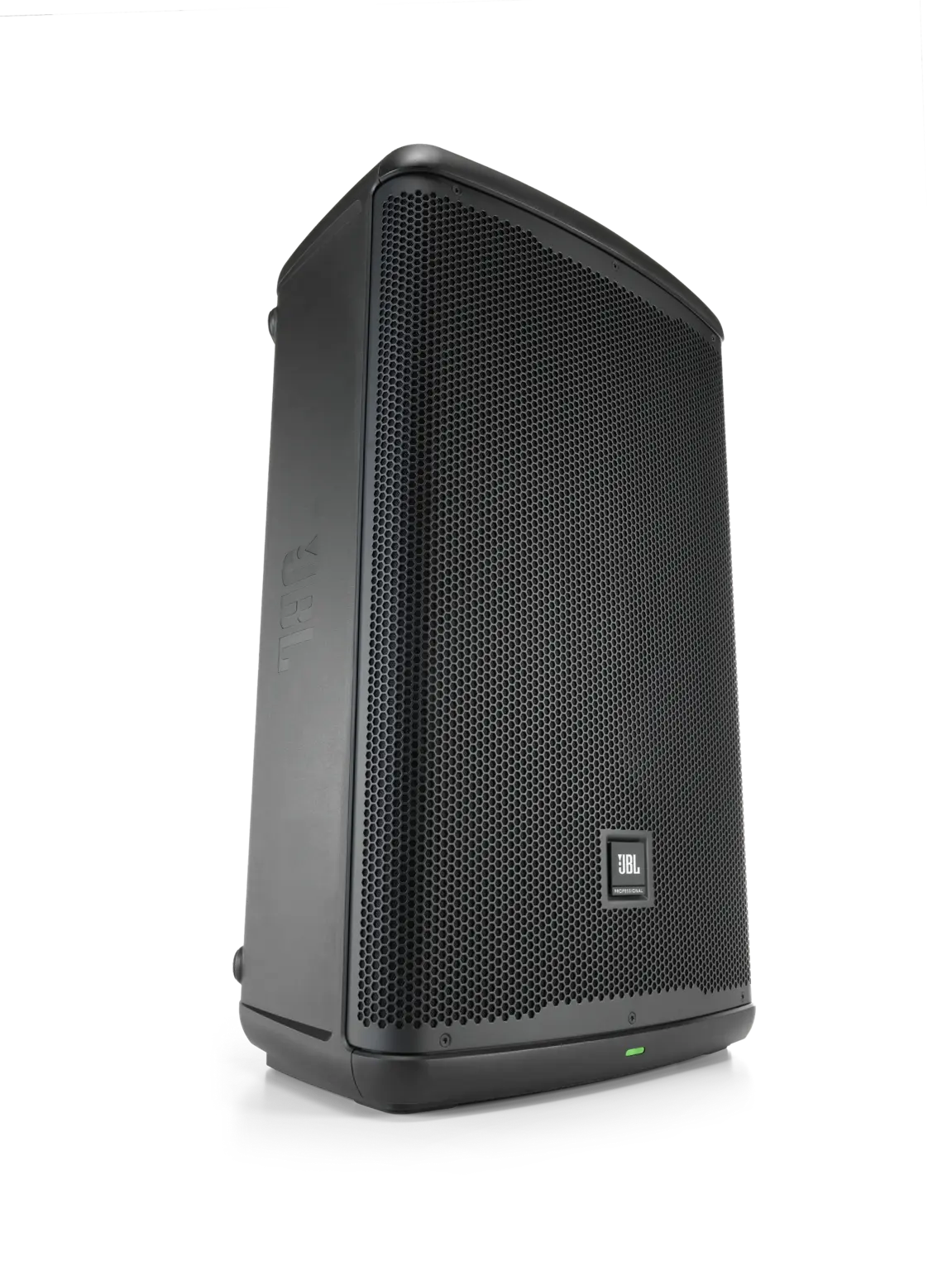 JBL EON715 15-inch Powered PA Speaker with Bluetooth three-quarter angle view showing front and side