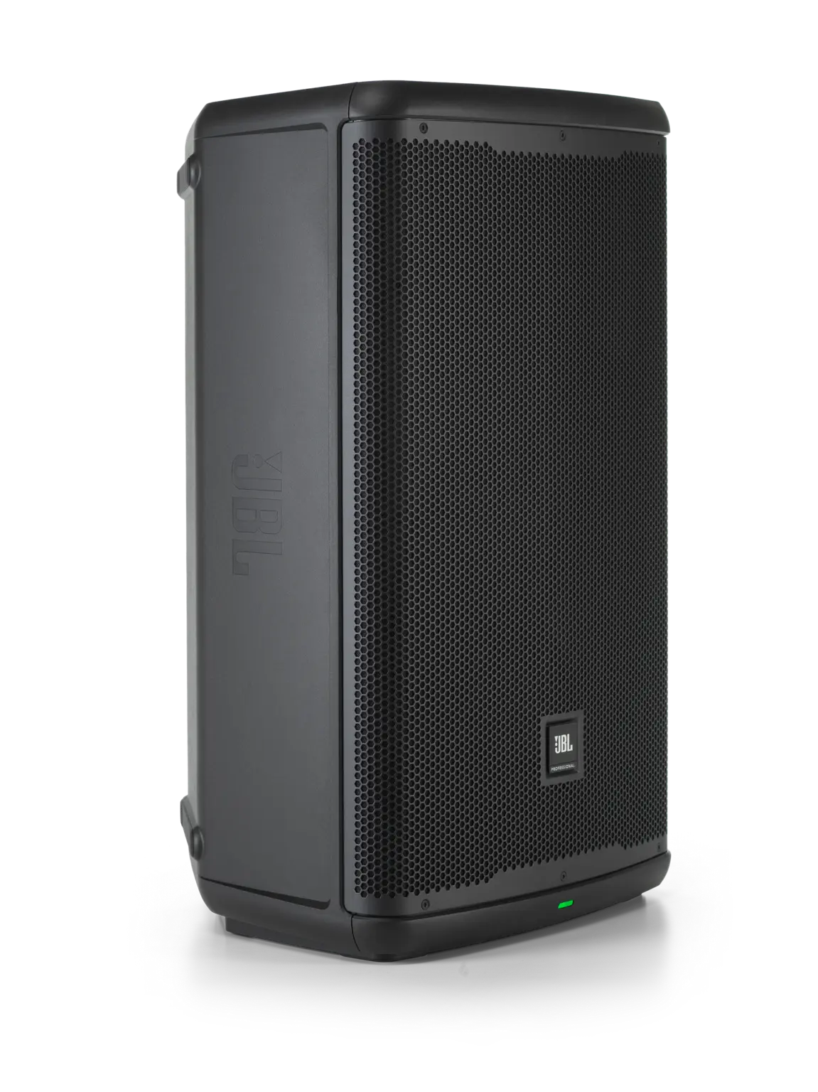 JBL EON715 15-inch Powered PA Speaker with Bluetooth right side view showing wedge cabinet profile