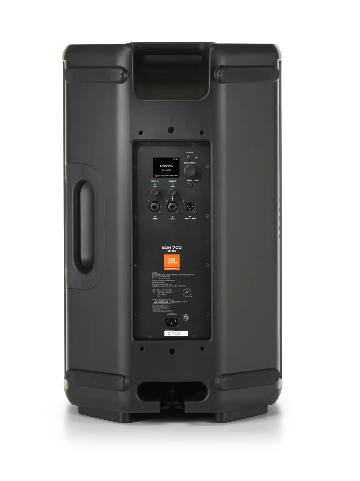 JBL EON715 15-inch Powered PA Speaker with Bluetooth back view showing rear amplifier panel