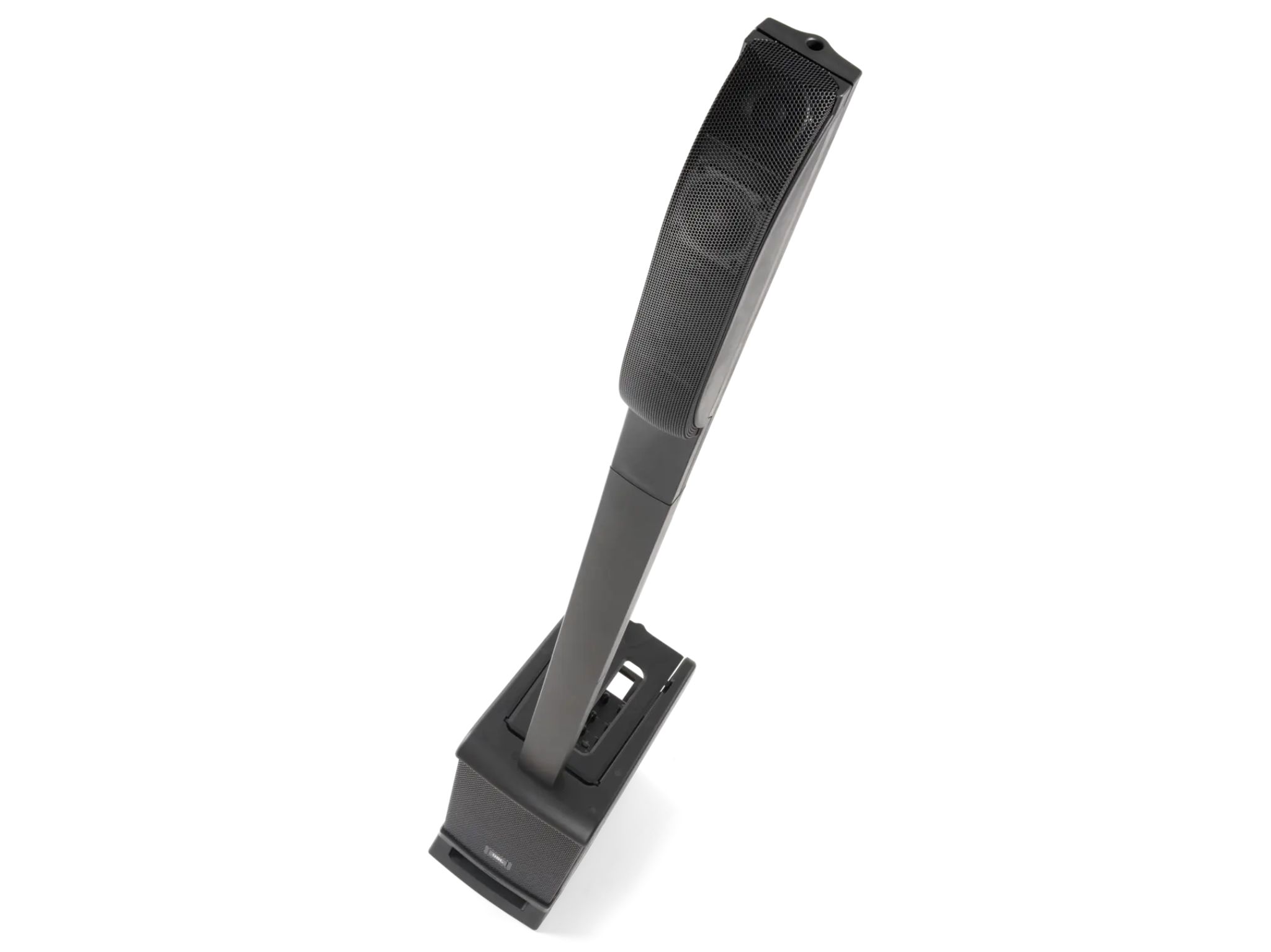 JBL Pro IRX One Top Extreme Angle view in white background showing its speakers.