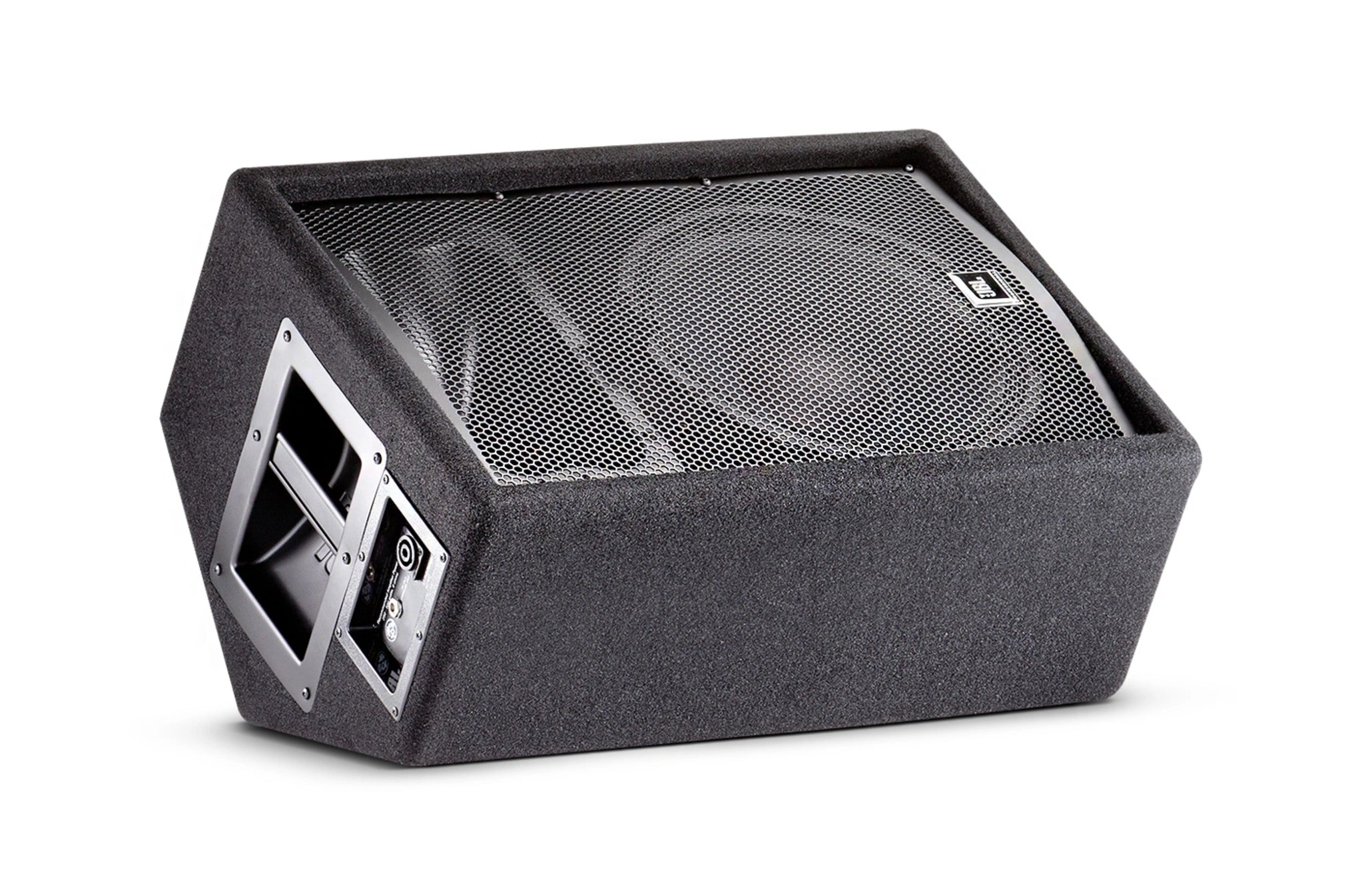 JBL JRX212 12 in. Two-Way Stage Monitor Loudspeaker three-quarter angle view showing front and side