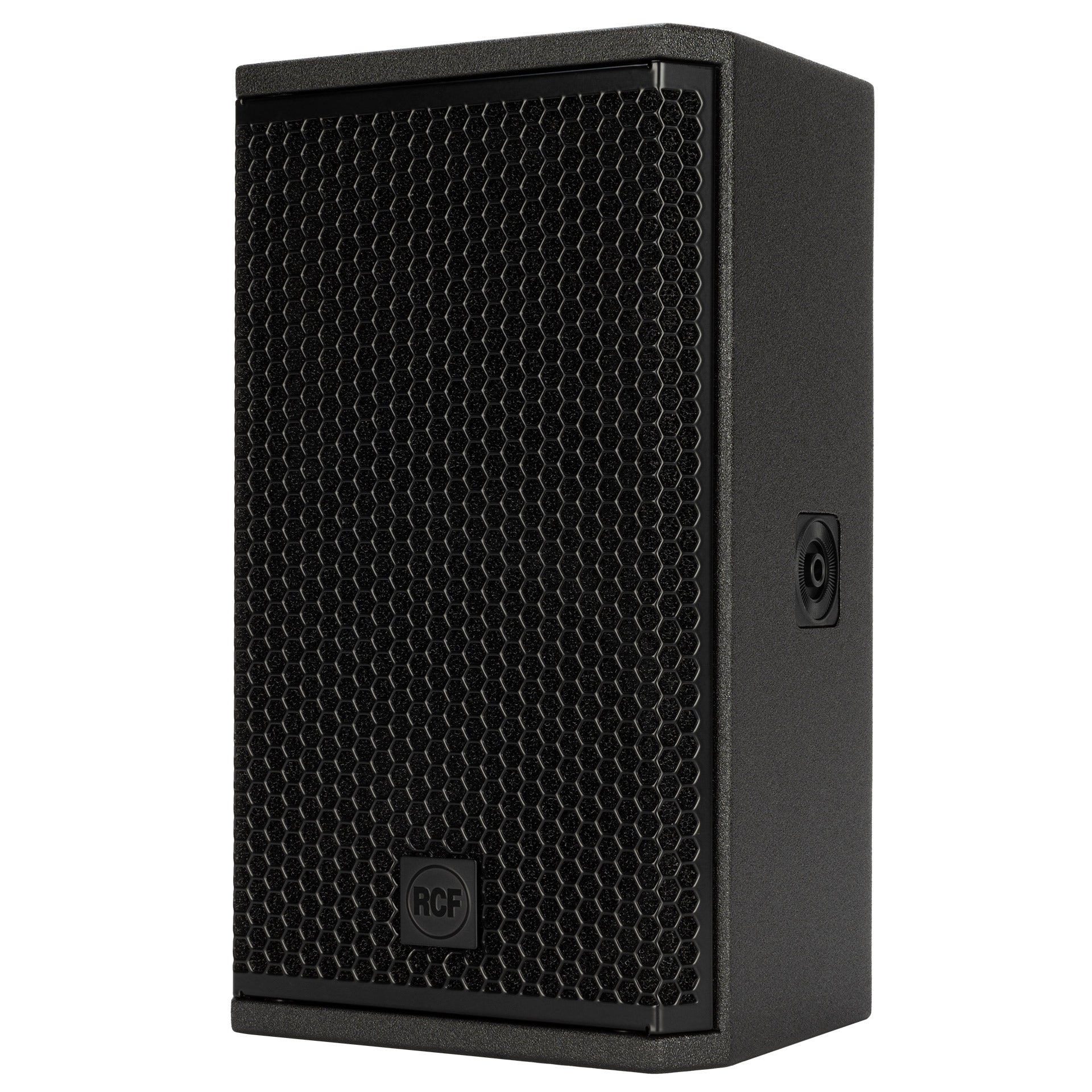Left-side profile of RCF KX 08-A High-Performance 2-Way Point-Source Active Speaker showing cabinet depth