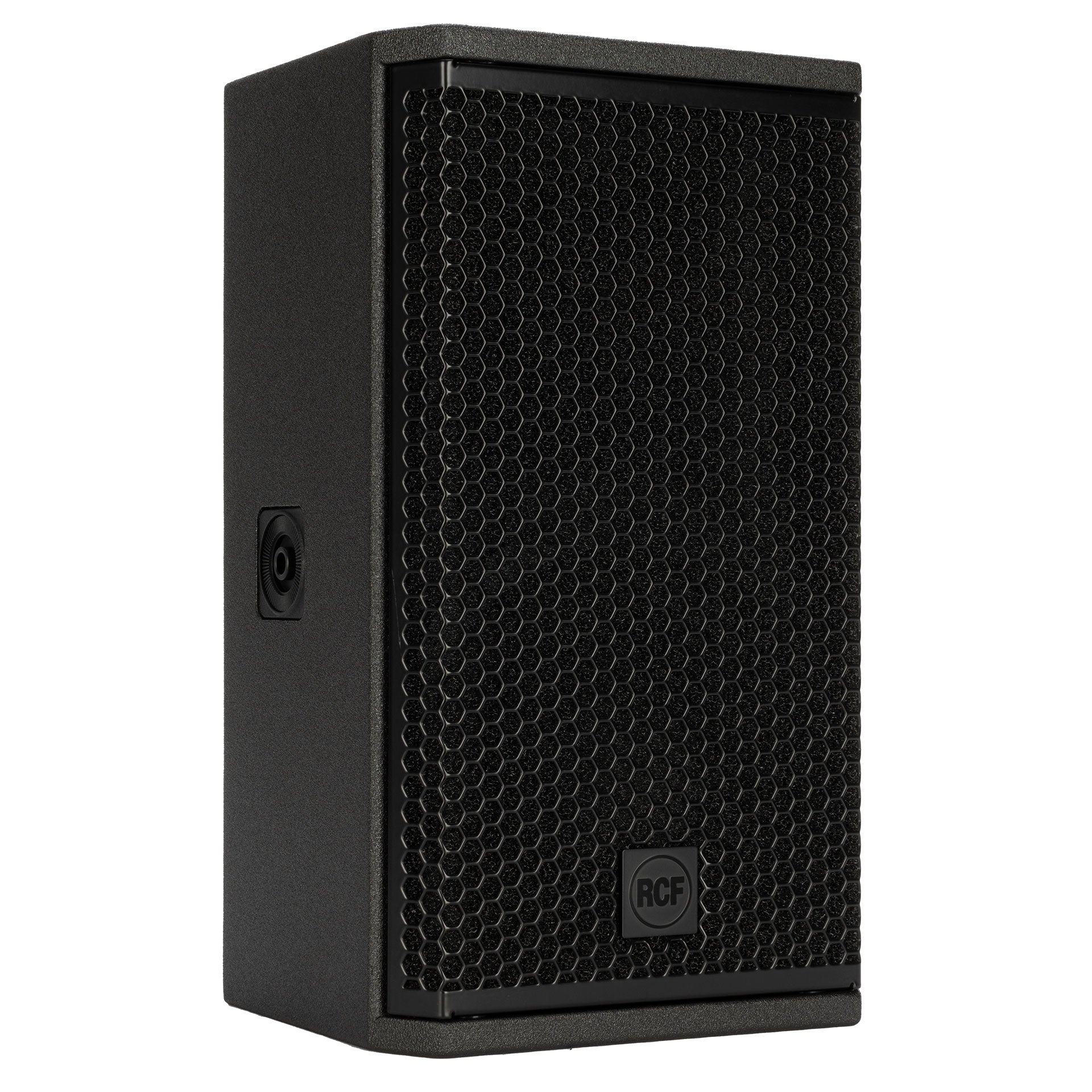 Right-side profile of RCF KX 08-A High-Performance 2-Way Point-Source Active Speaker showing cabinet depth