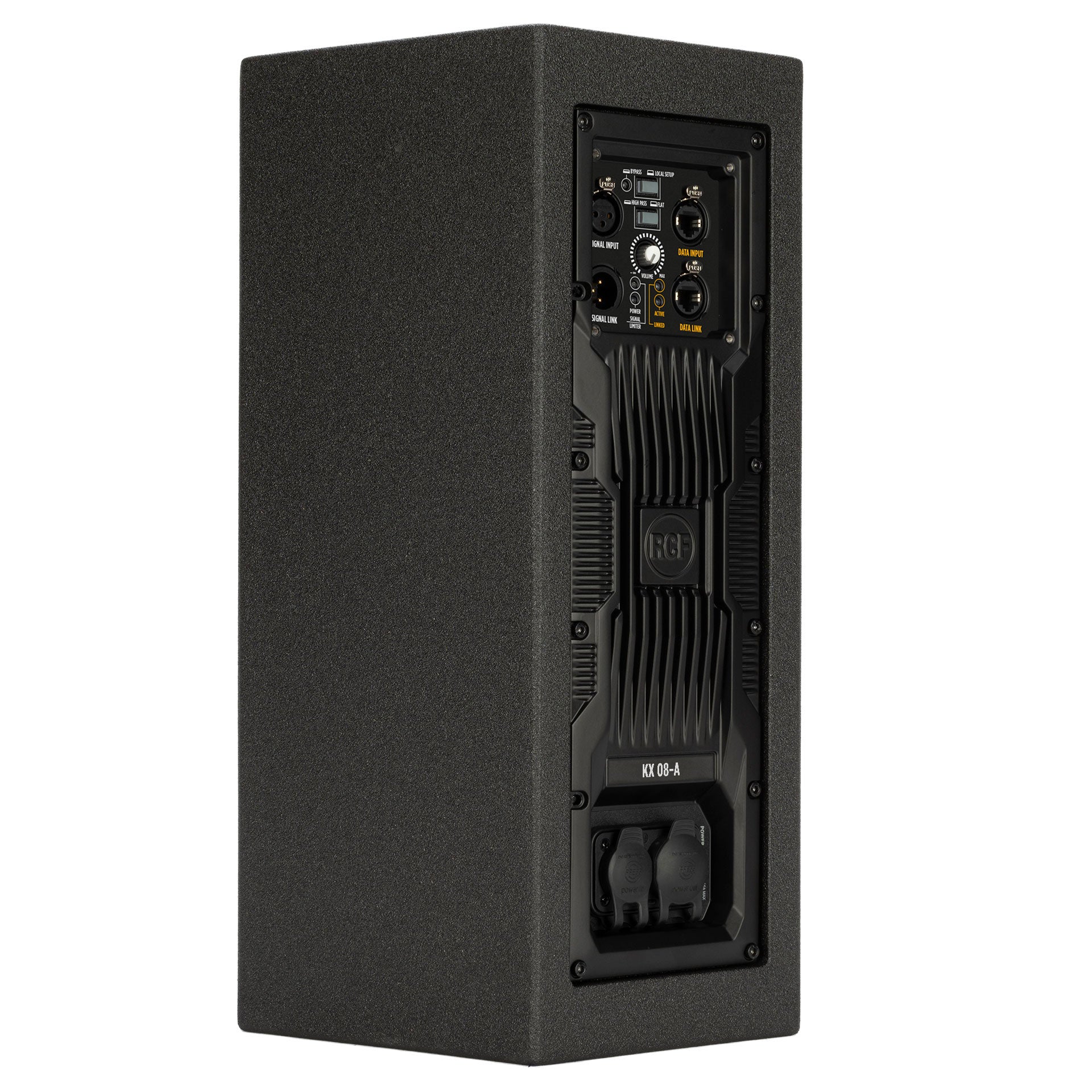 RCF KX 08-A High-Performance 2-Way Point-Source Active Speaker back view showing amplifier panel