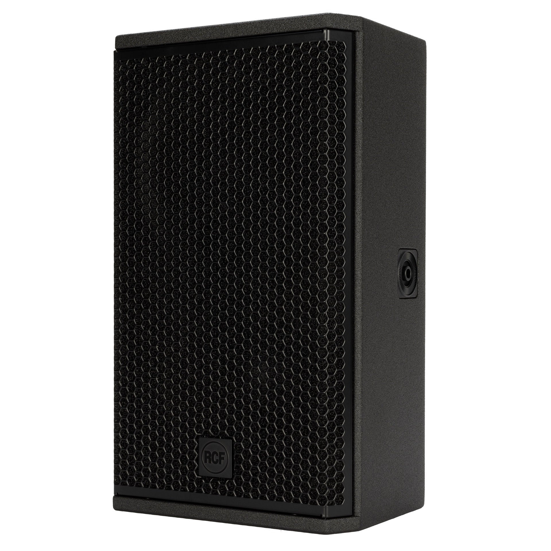 Left-side profile of RCF KX 10-A High-Performance 2-Way Point-Source Active Speaker showing cabinet depth