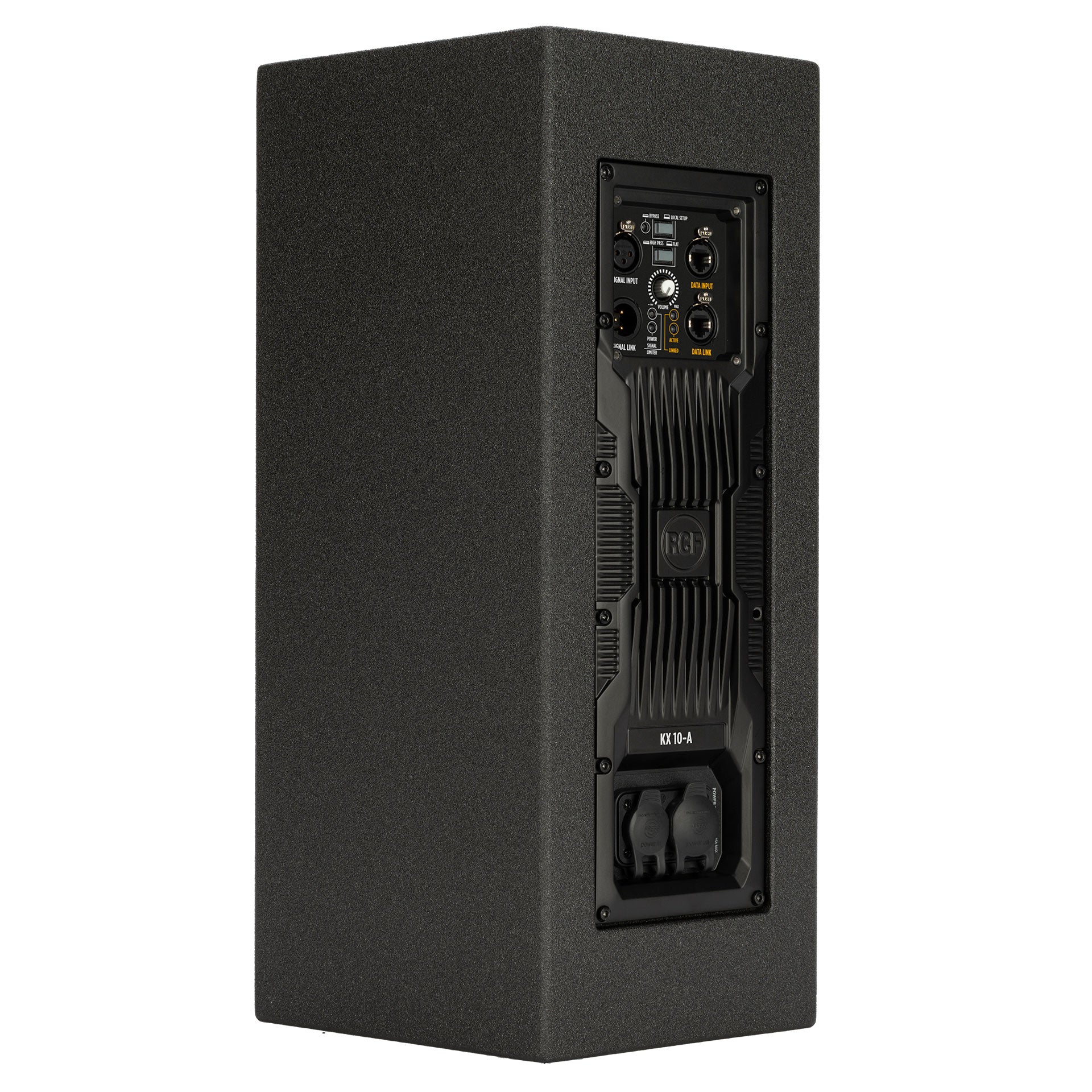 RCF KX 10-A High-Performance 2-Way Point-Source Active Speaker back view showing amplifier panel