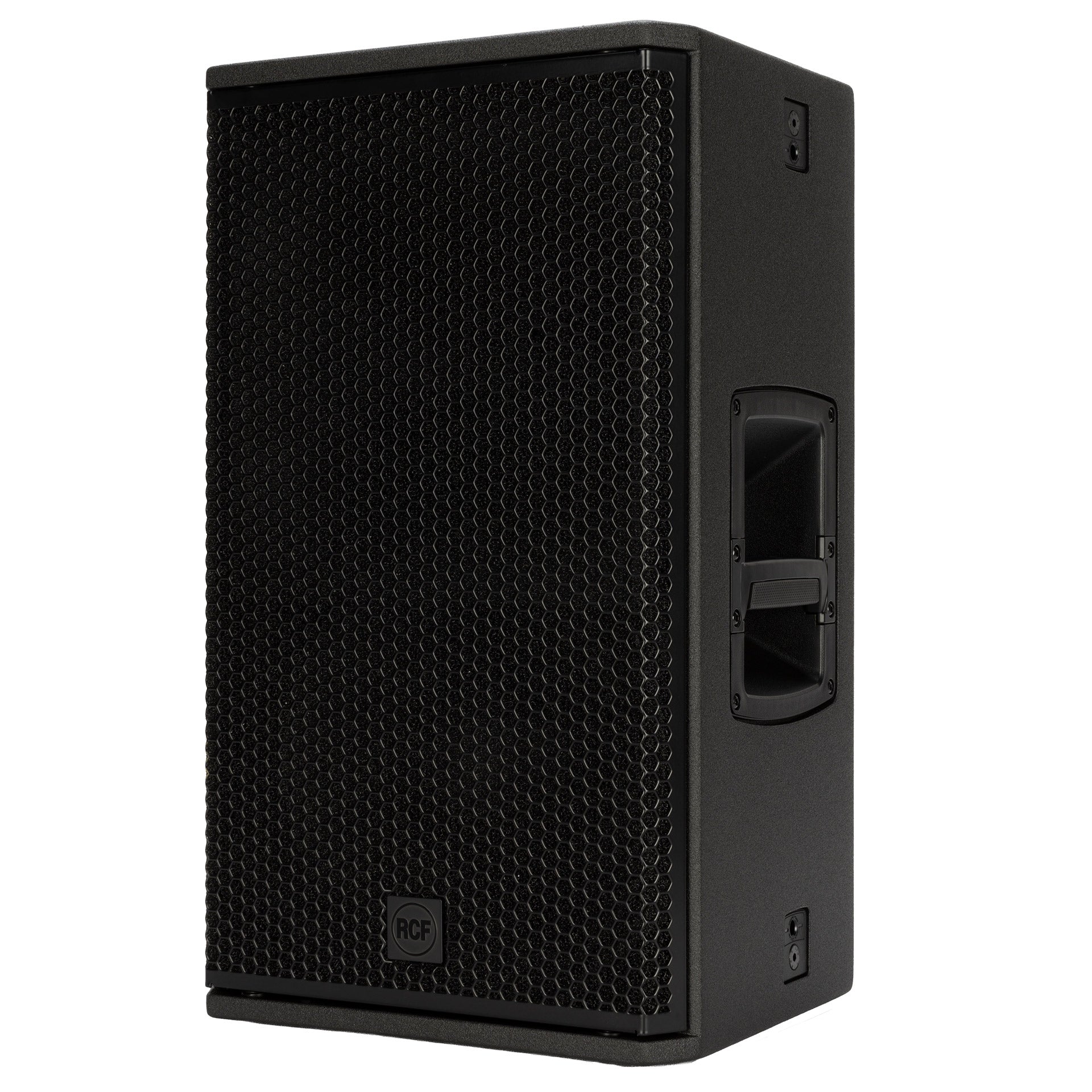Left-side profile of RCF KX 32-A High-Performance 2-Way Point-Source Active Speaker showing cabinet depth
