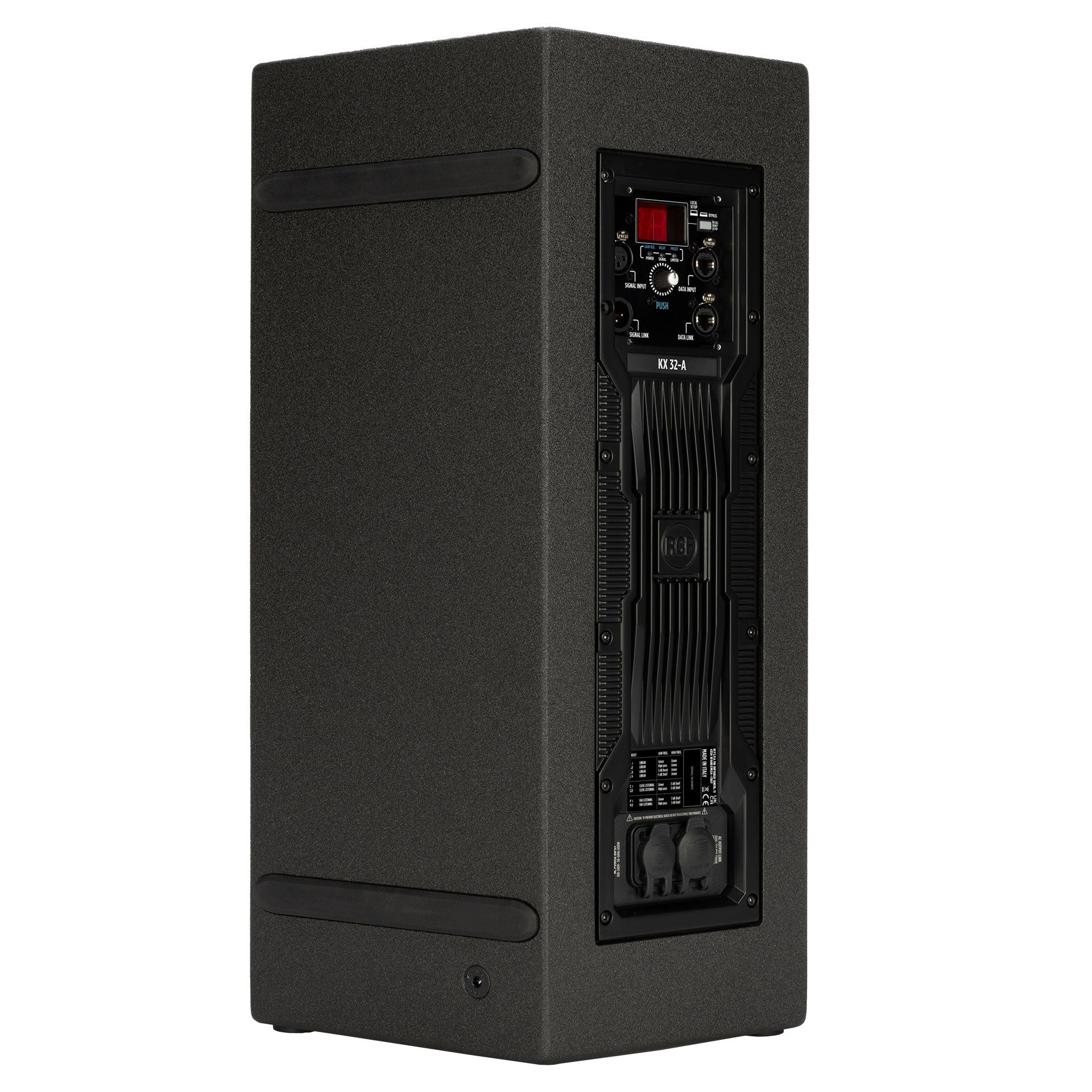 RCF KX 32-A High-Performance 2-Way Point-Source Active Speaker back view showing amplifier panel