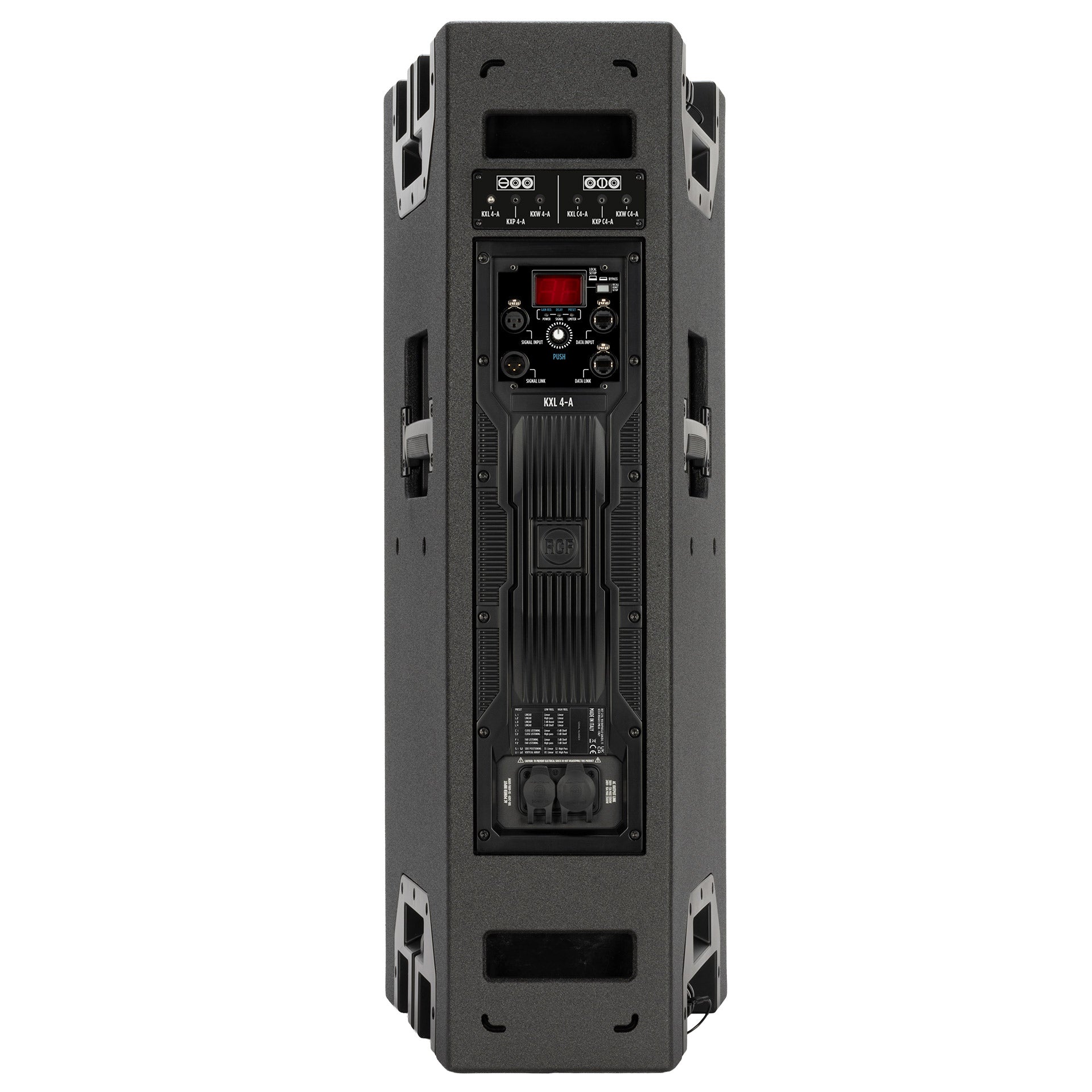 RCF KXL 4-A Active Two-Way Array Speaker back view showing amplifier panel