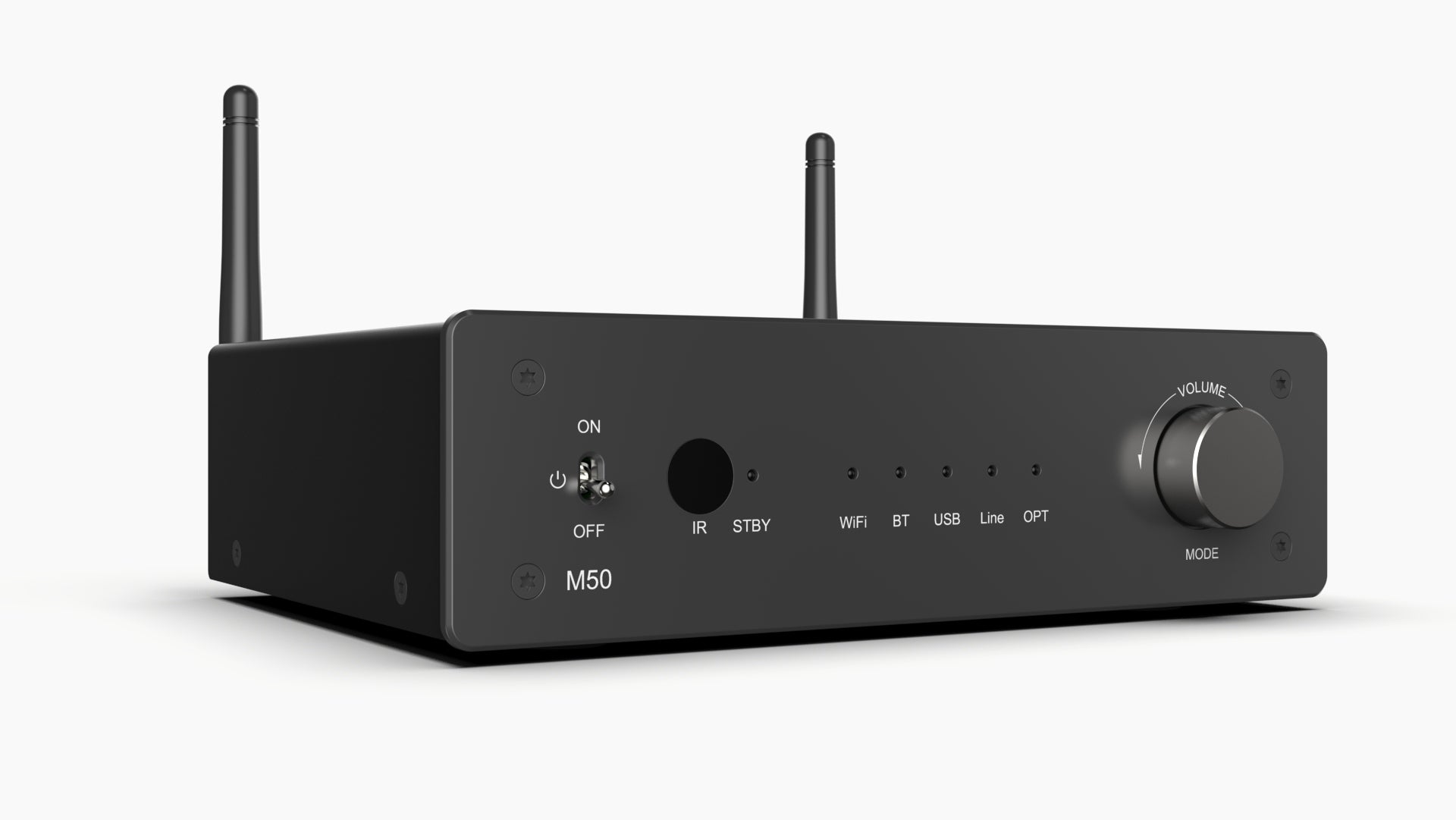Right side profile of Arylic M50 digital wireless amplifier highlighting compact body depth