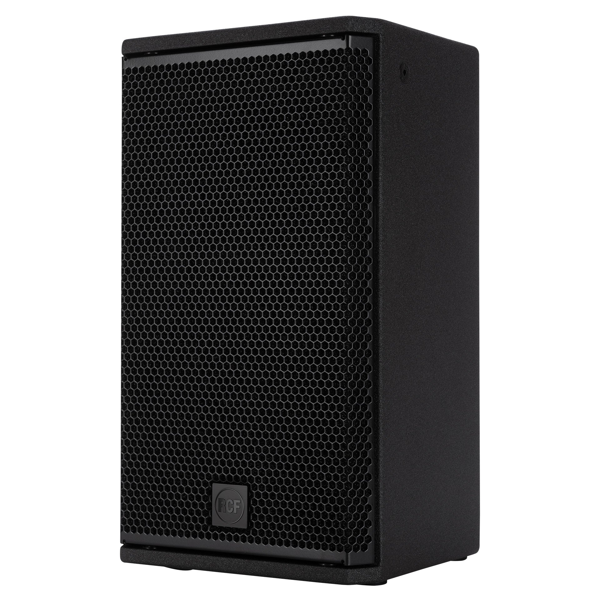 RCF NX 910-A left side view showing cabinet depth and rigging points