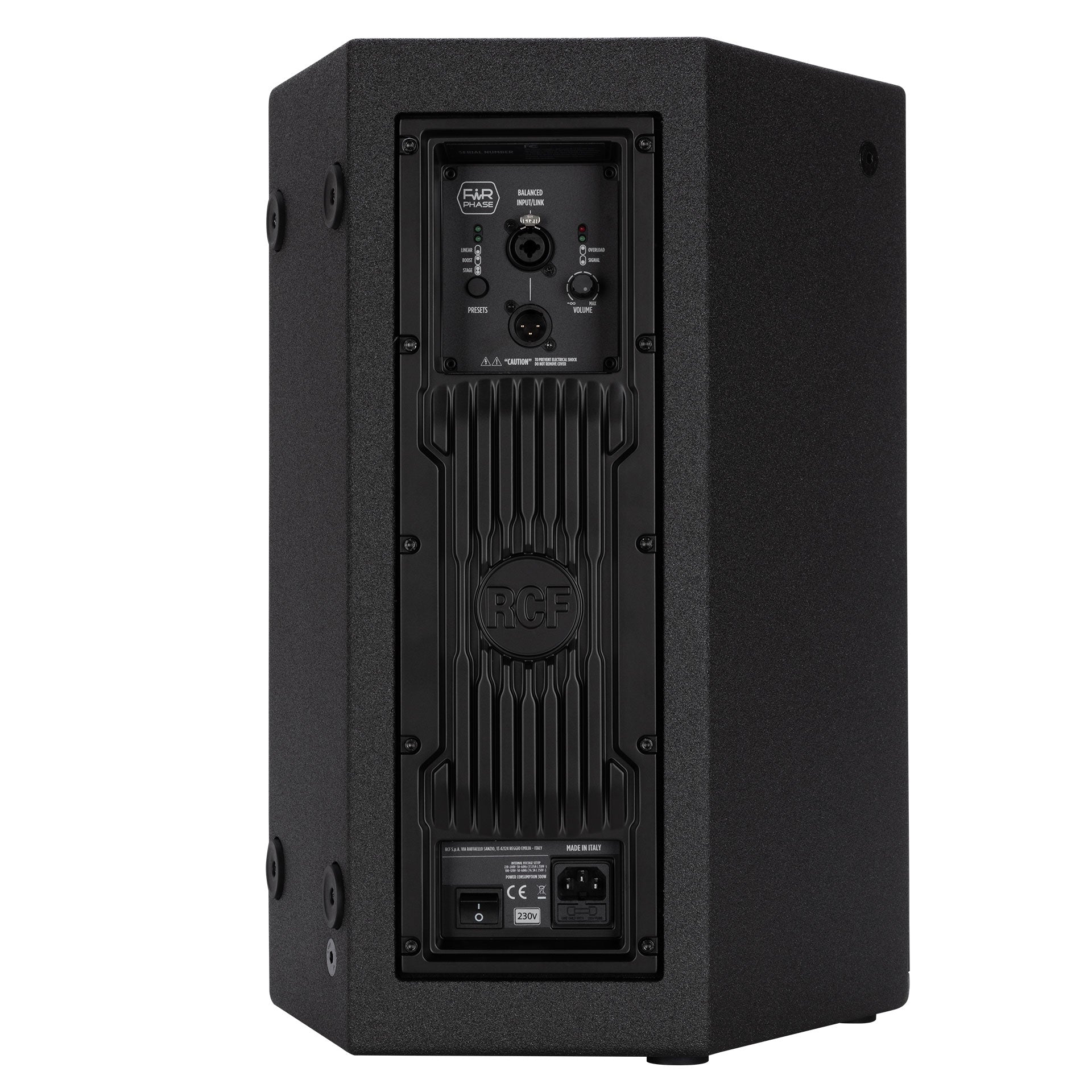 RCF NX 910-A rear view showing input and output connector panel