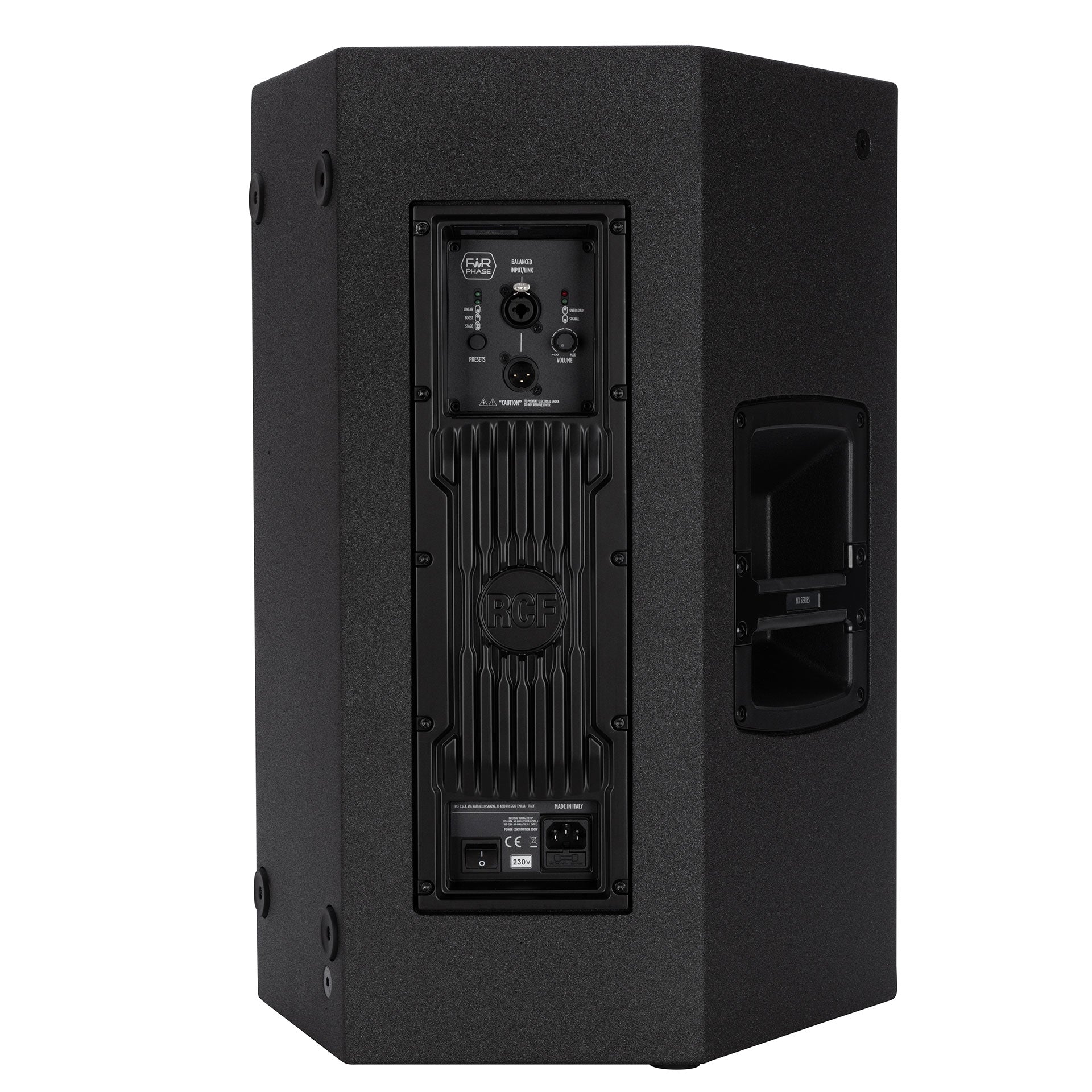 RCF NX 912-A rear view showing input and output connector panel