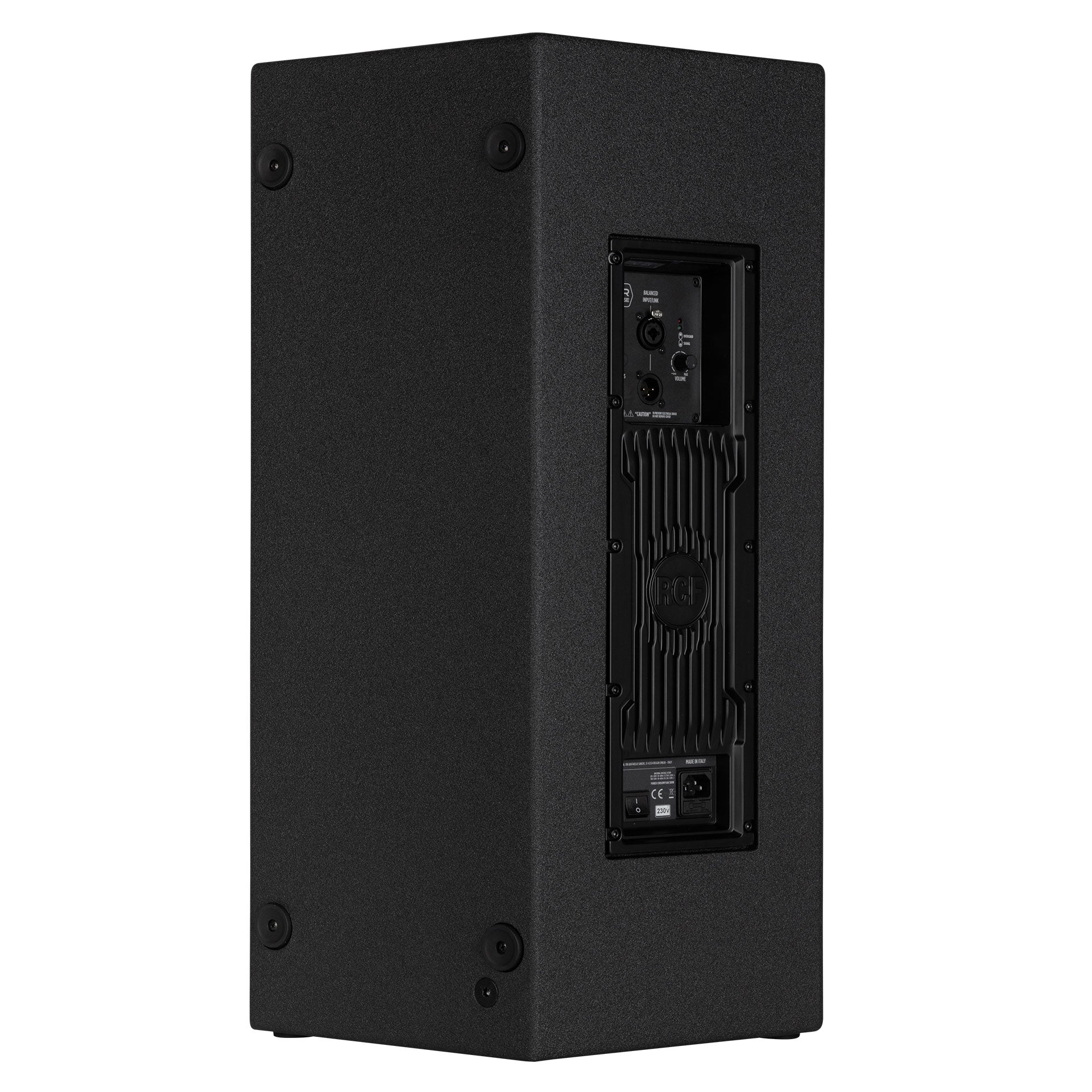RCF NX 915-A back view highlighting amplifier section and connections