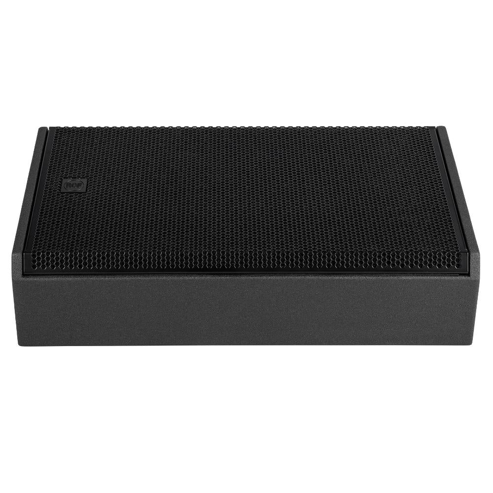 RCF NX 915-SMA professional active stage monitor front view showing wedge cabinet