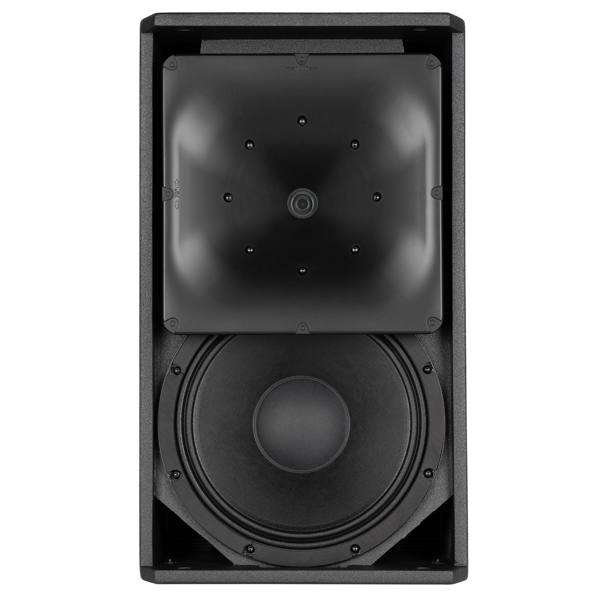 RCF NX 932-A transducer detail showing woofer and compression driver
