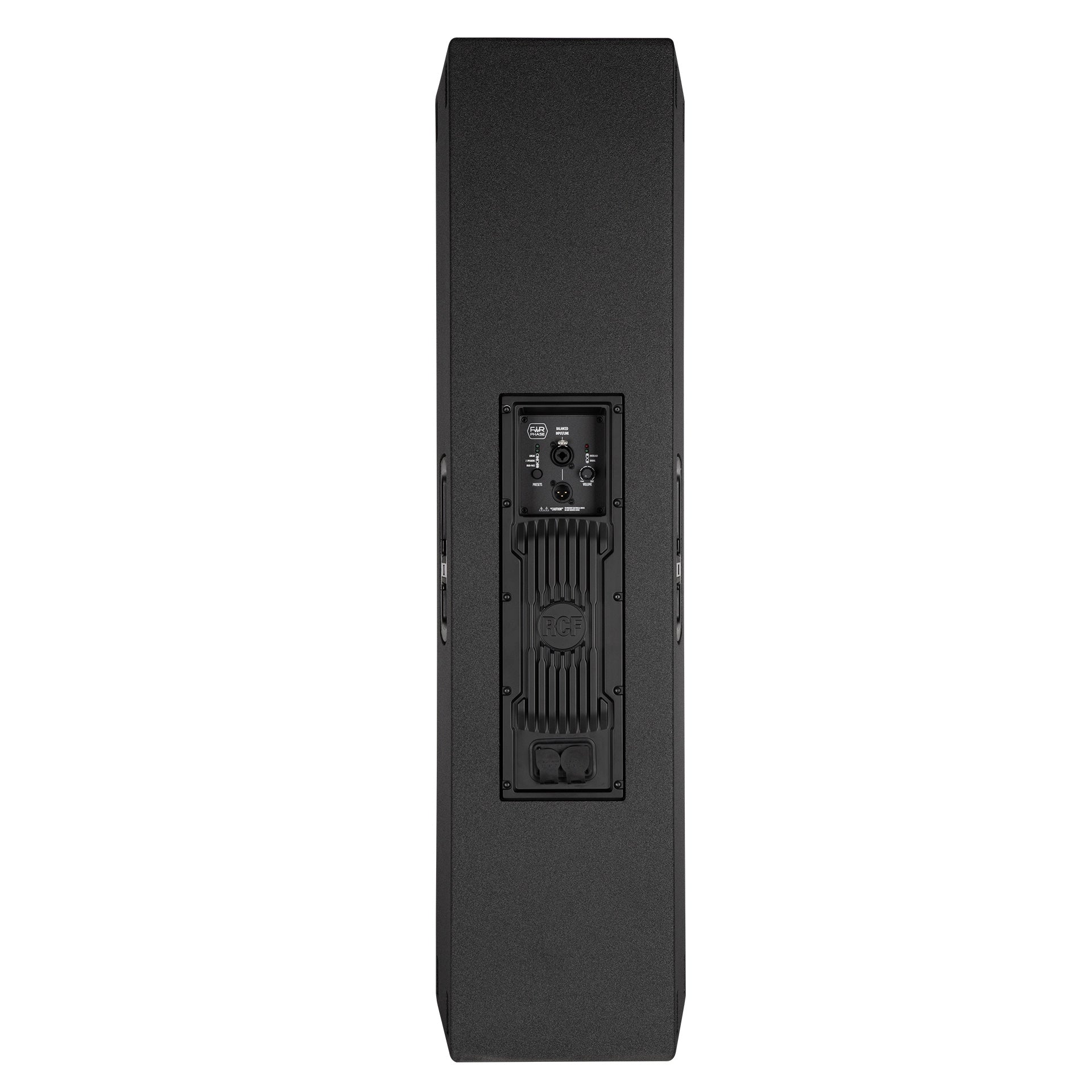RCF NXL 44-A MK2 Active Two-Way Array back view showing amplifier panel