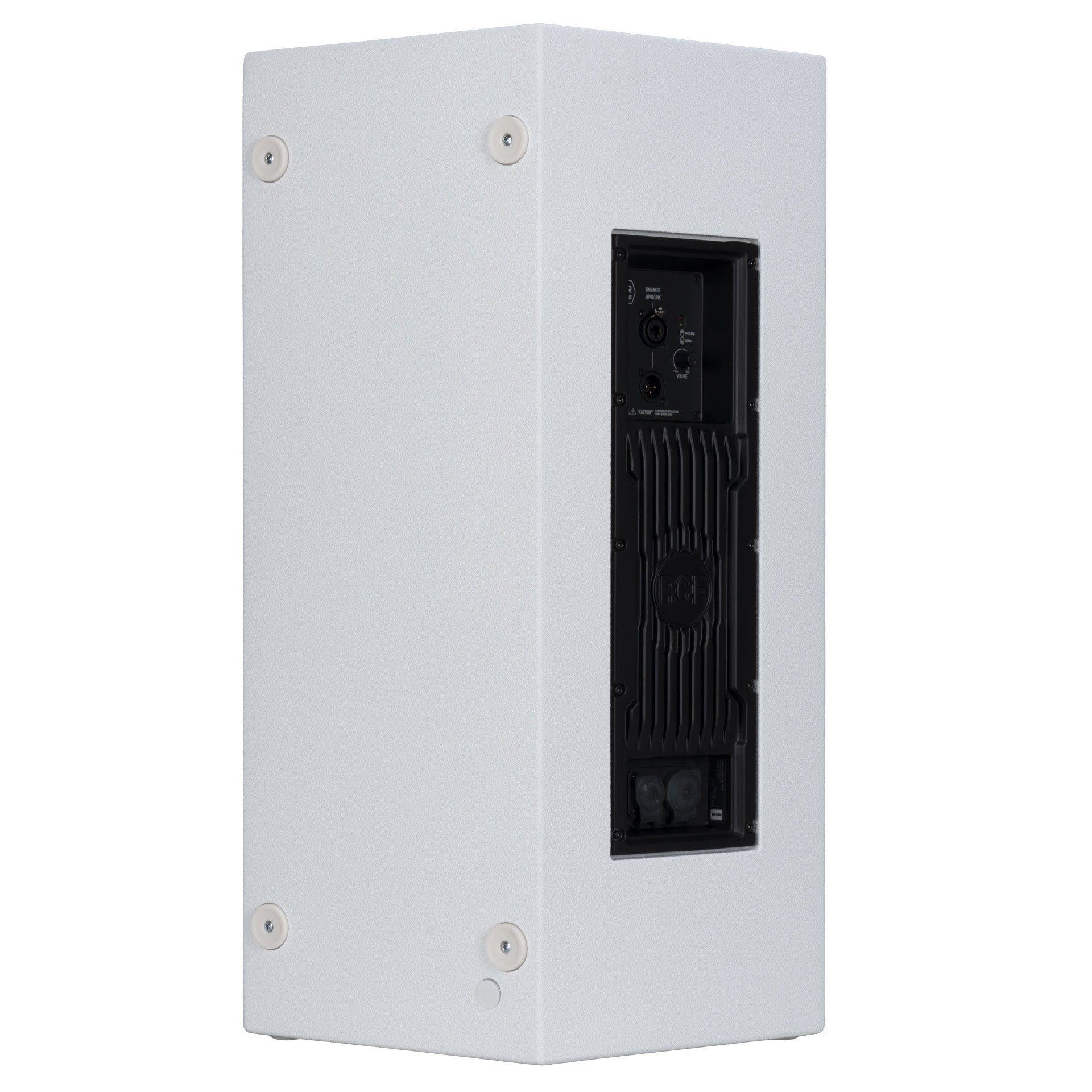 RCF NX 945-A rear panel detail showing volume and control knobs-white
