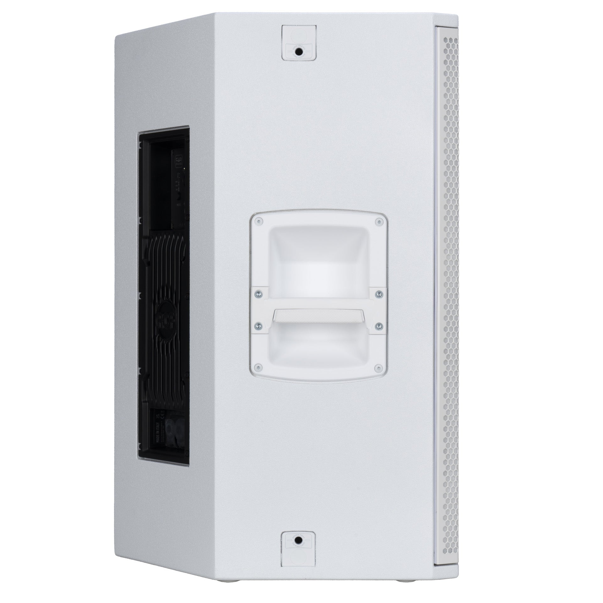 Left profile view of RCF NX 945-A active speaker cabinet-white