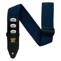 Navy polypropylene guitar and bass strap with built-in pick holder 