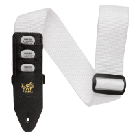 White polypropylene guitar and bass strap with built-in pick holder