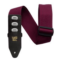 Burgundy polypropylene guitar and bass strap with built-in pick holder