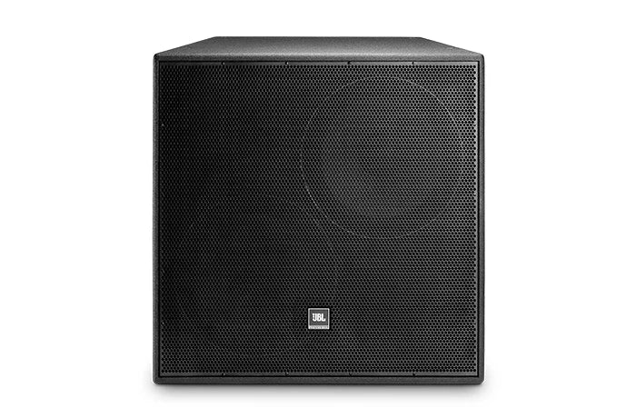 Front-facing JBL PD525S Dual 15-inch Subwoofer showing trapezoidal enclosure