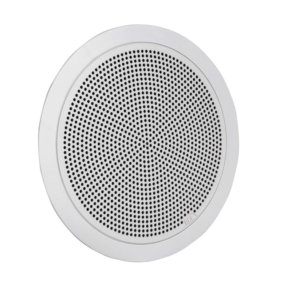 RCF PL 50 Round white speaker grille with black perforated pattern on a white background