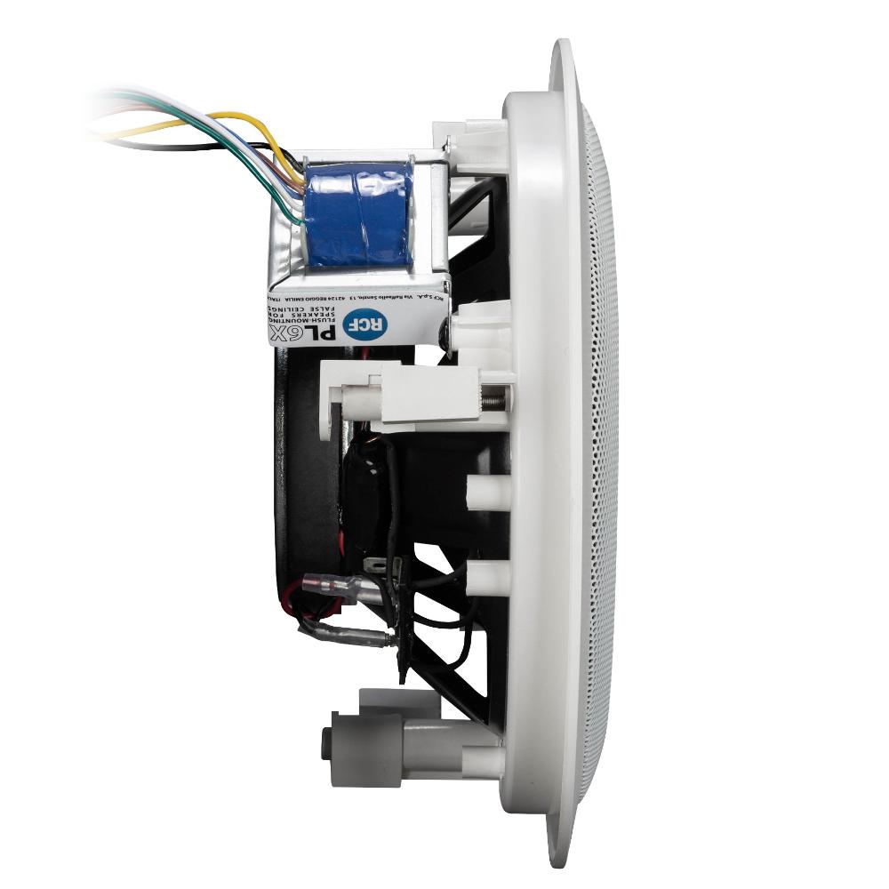 "Side view of RCF PL 6X showing cabinet depth and mounting points"
