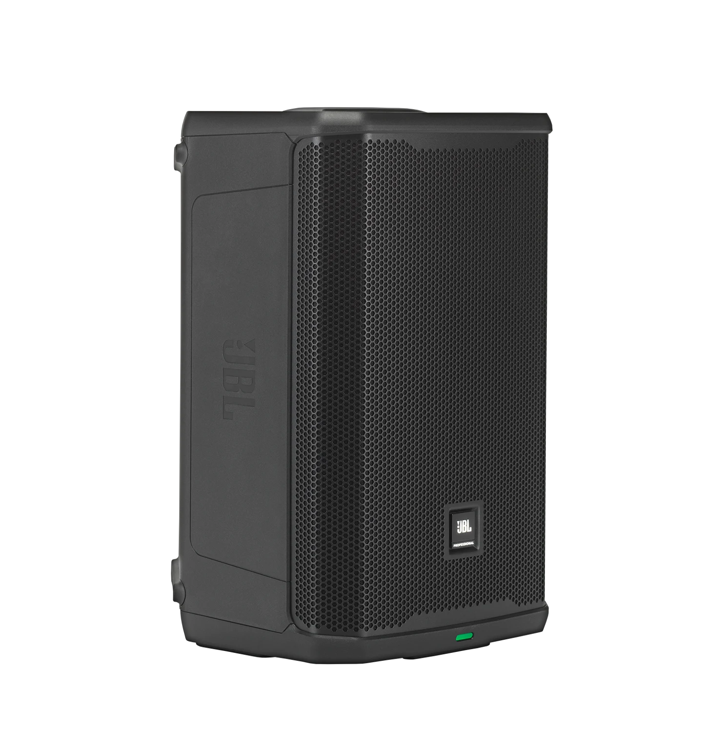 JBL PRX908 Professional Powered Two-Way 8-inch PA Loudspeaker right side view showing wedge cabinet profile
