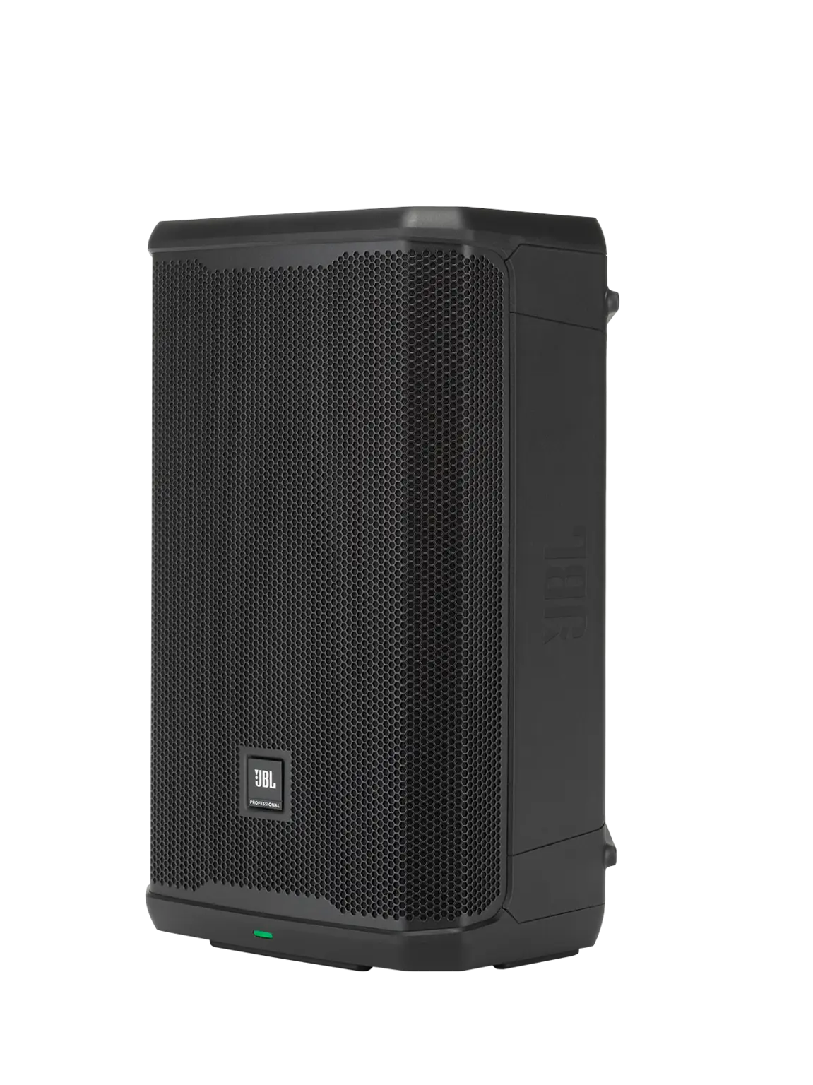 JBL PRX912 Professional Powered Two-Way 12-inch PA Loudspeaker left side view showing wedge cabinet profile