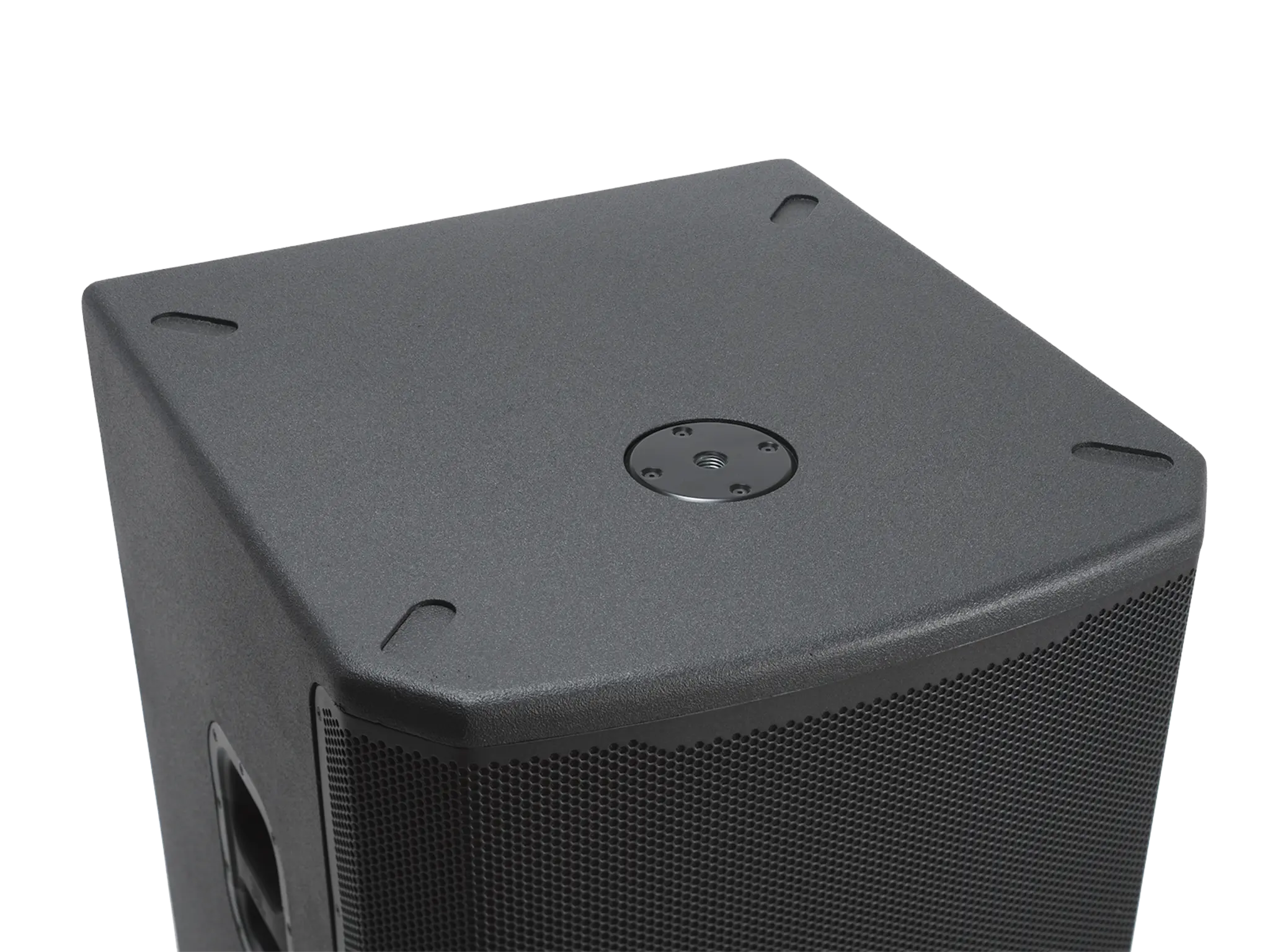 JBL PRX918XLF Professional Powered 18-inch Subwoofer top view showing pole-mount socket