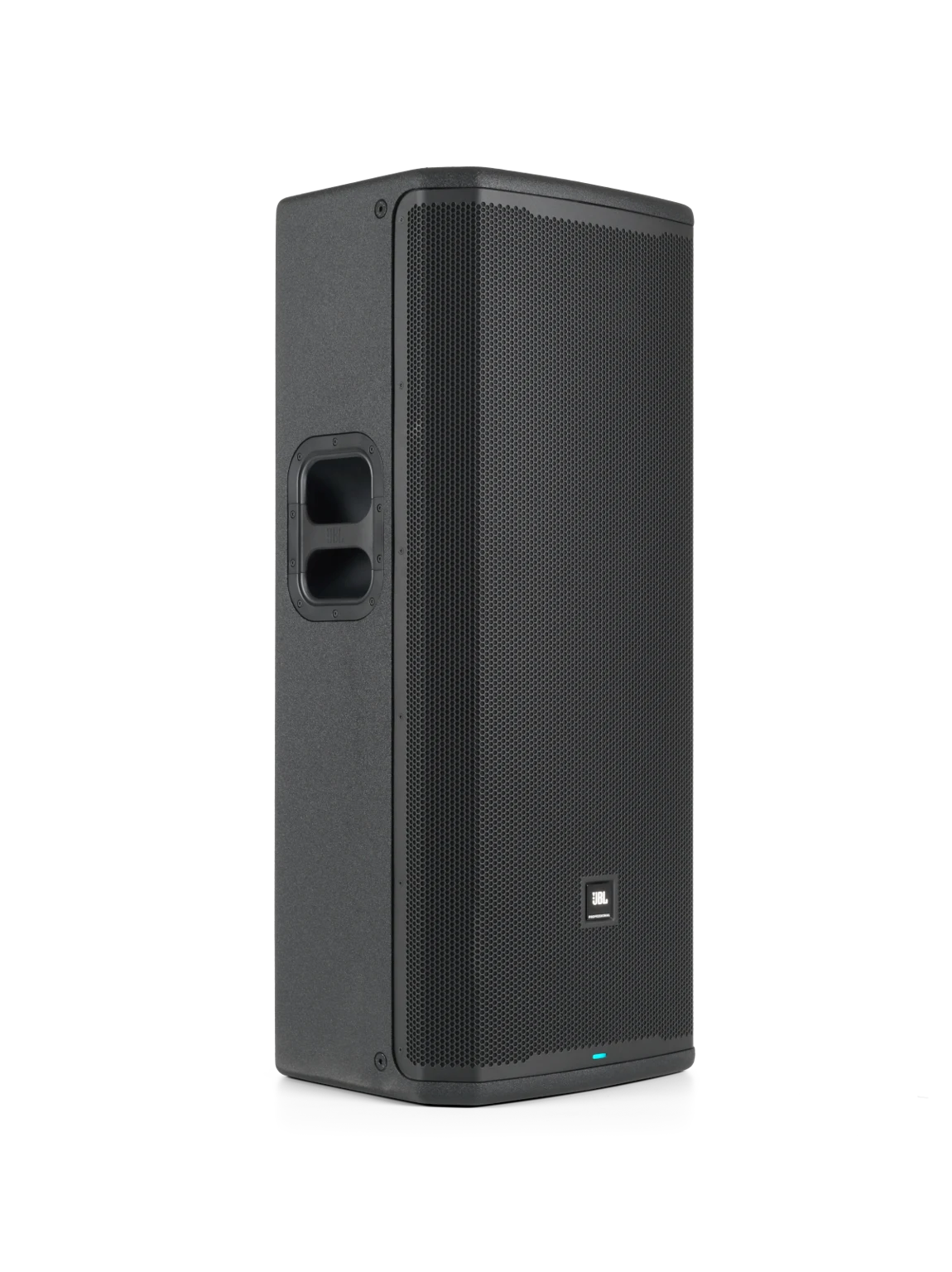 JBL PRX925 Professional Powered Two-Way 15-inch PA Loudspeaker left side view showing tall cabinet profile