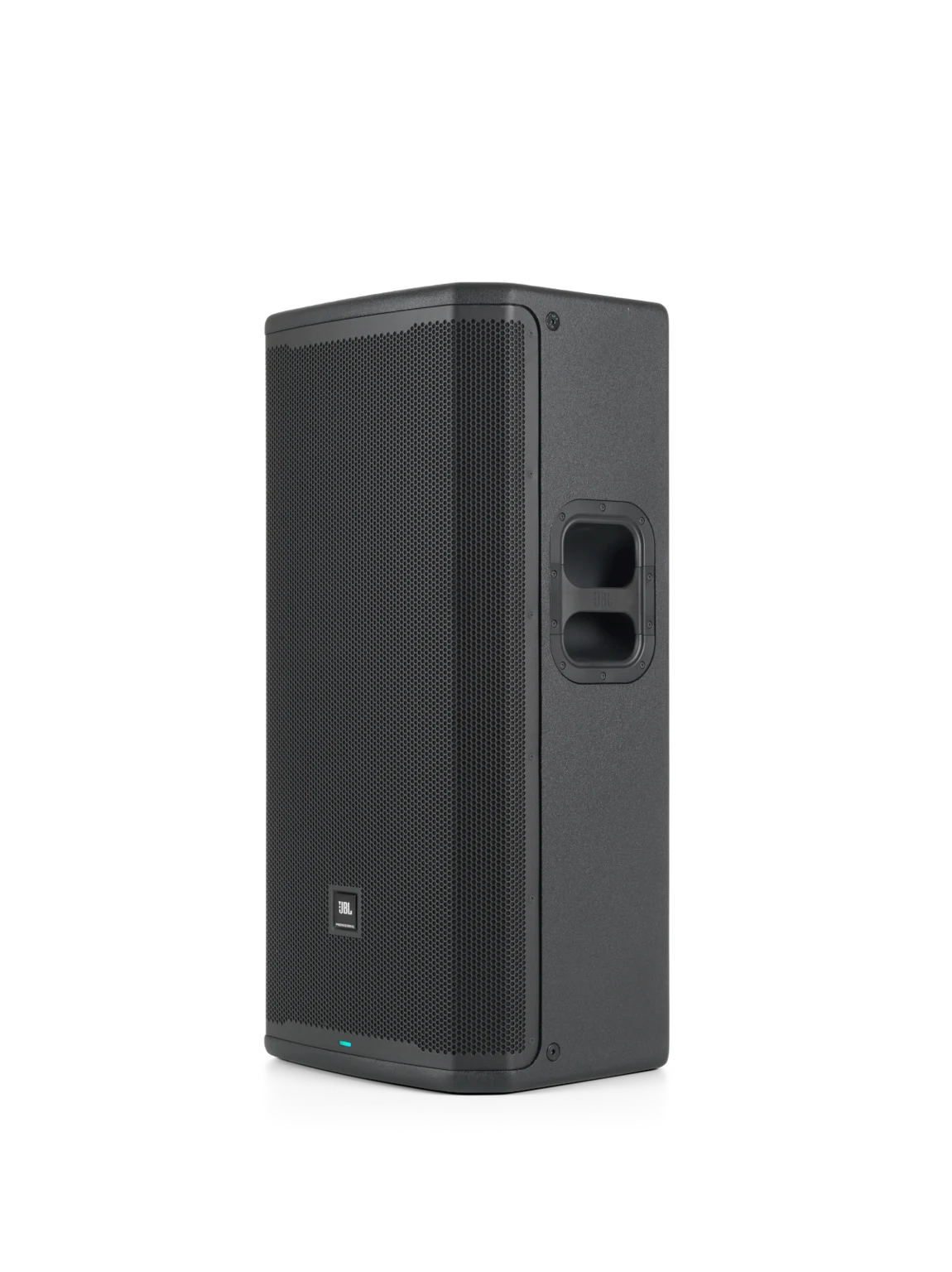 JBL PRX935 Professional Powered Three-Way Single 15-inch PA Loudspeaker left side view showing tall cabinet profile