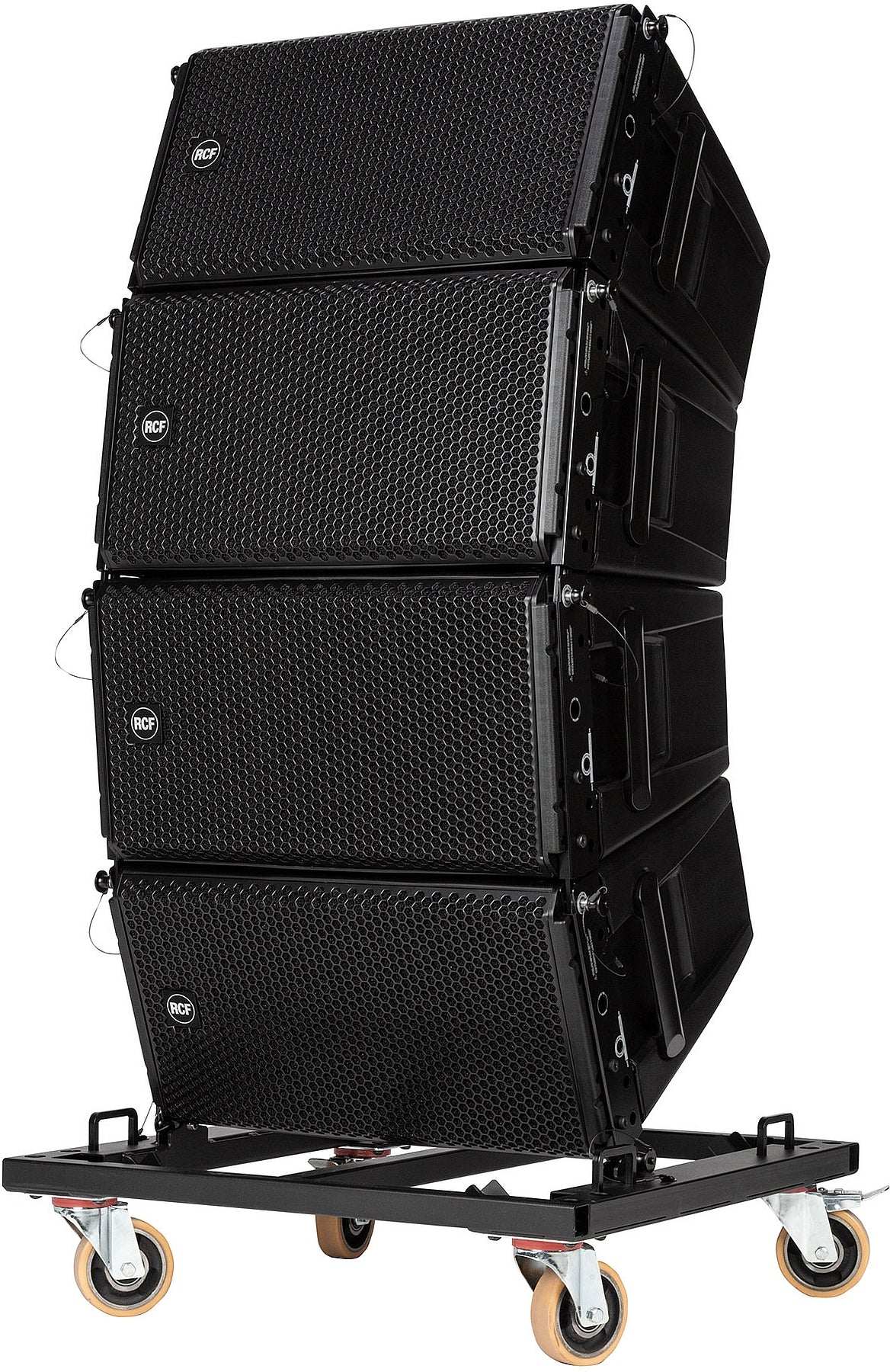 RCF KRT-WH 4X HDL 28 cart loaded with four HDL 28 cabinets