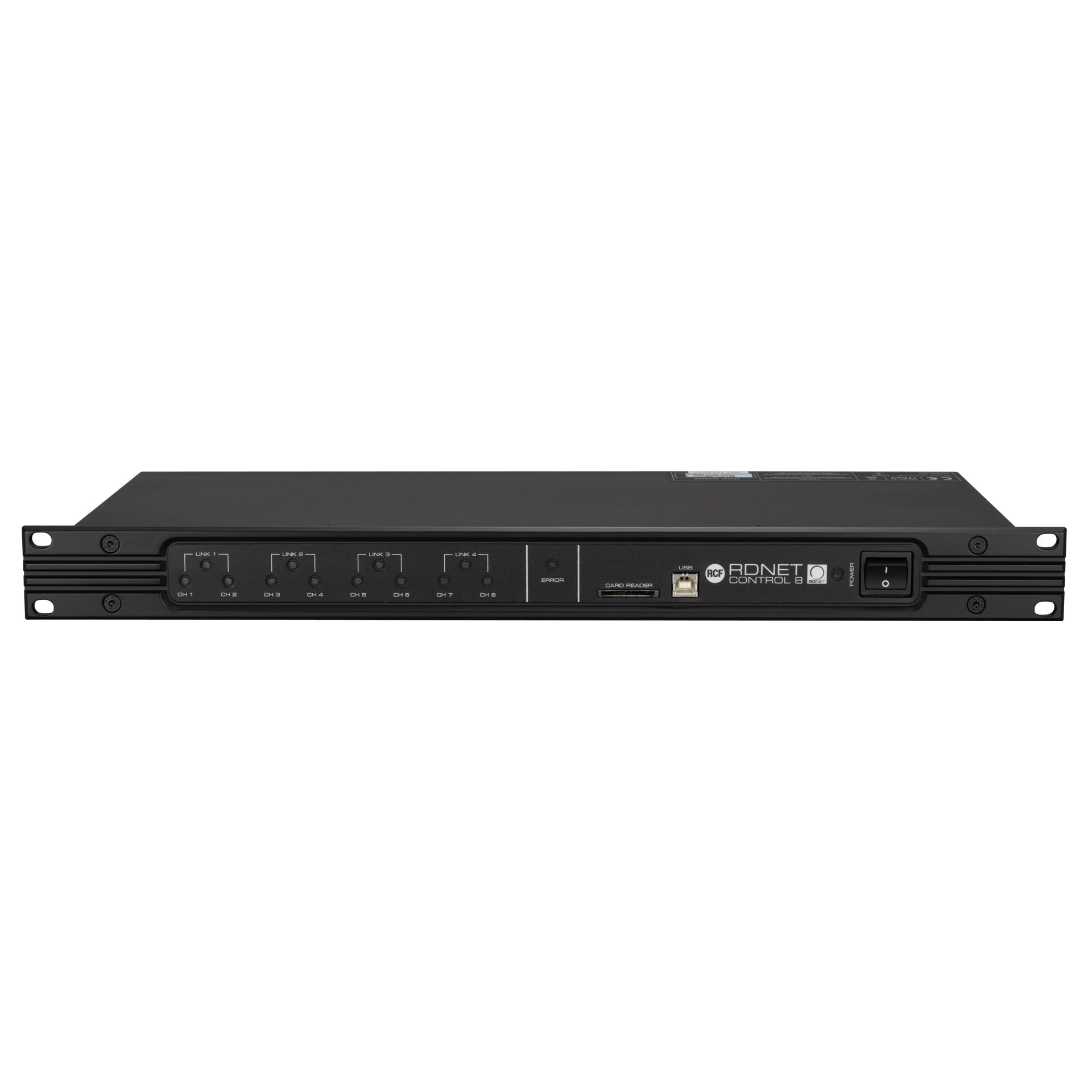 RCF RDNet Control 8 8-Output Master Unit front view showing rack-mount control panel