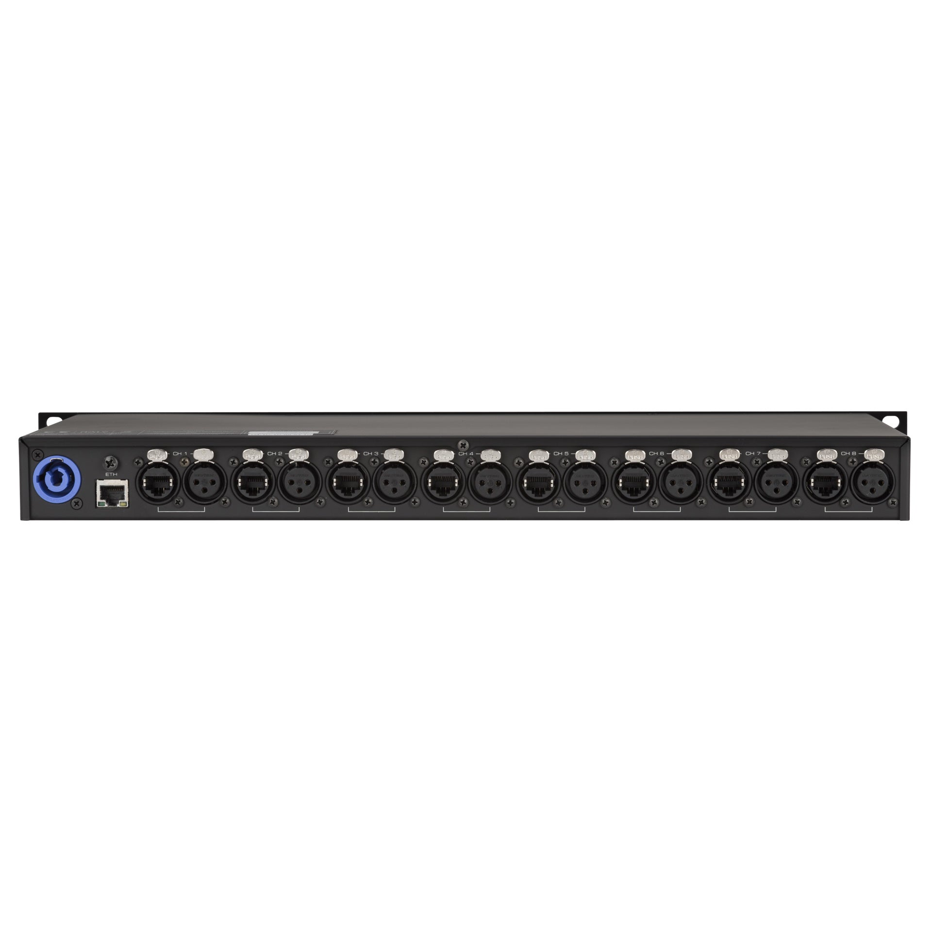 RCF RDNet Control 8 8-Output Master Unit back view showing 8 subnet output connectors