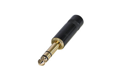 REAN NYS228 1/4-inch stereo phone plug, full view showing nickel barrel and TRS contact body