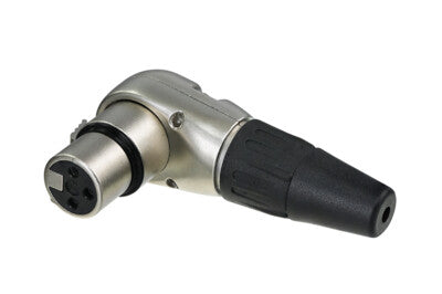 Top-down view of REAN RC3FR-BAG-D right-angle female XLR connector showing 90-degree cable exit