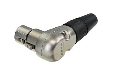 REAN RC3FR-BAG-D right-angle XLR female connector back view showing 90-degree cable exit port