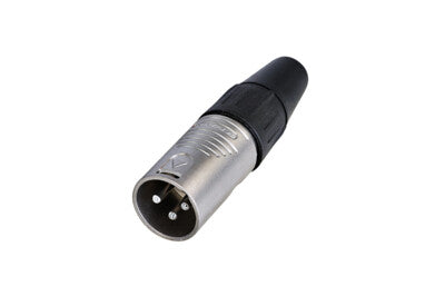 REAN 3-pole male XLR cable connector with black plated finger-groove housing, bulk packed