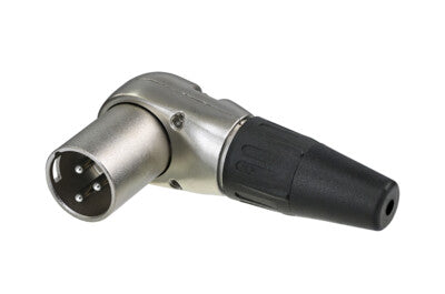 REAN 3-pole male right-angle XLR cable connector with black plated housing, bulk packaged
