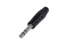 REAN finger-groove stereo 1/4-inch plug with black plated housing and  plated contacts, bulk packed