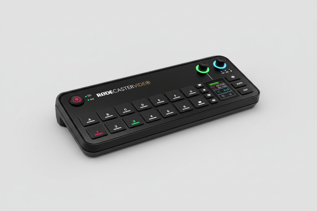 RODE Caster Video streaming mixer console UK version, front panel view