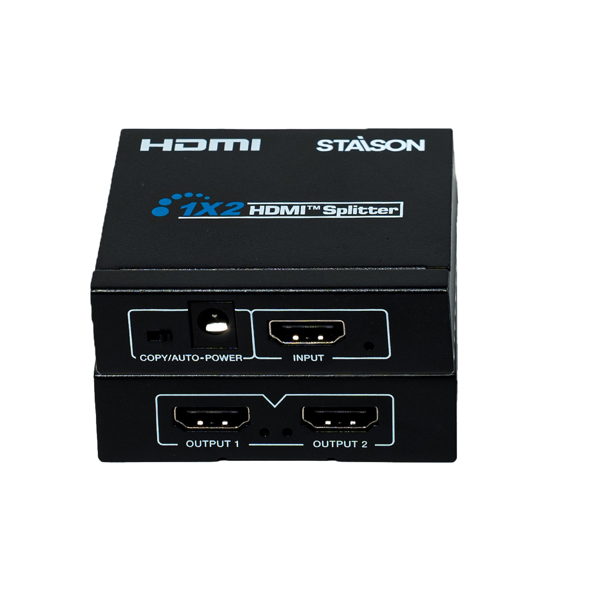 HDMI splitter with 'Staison' branding on a white background