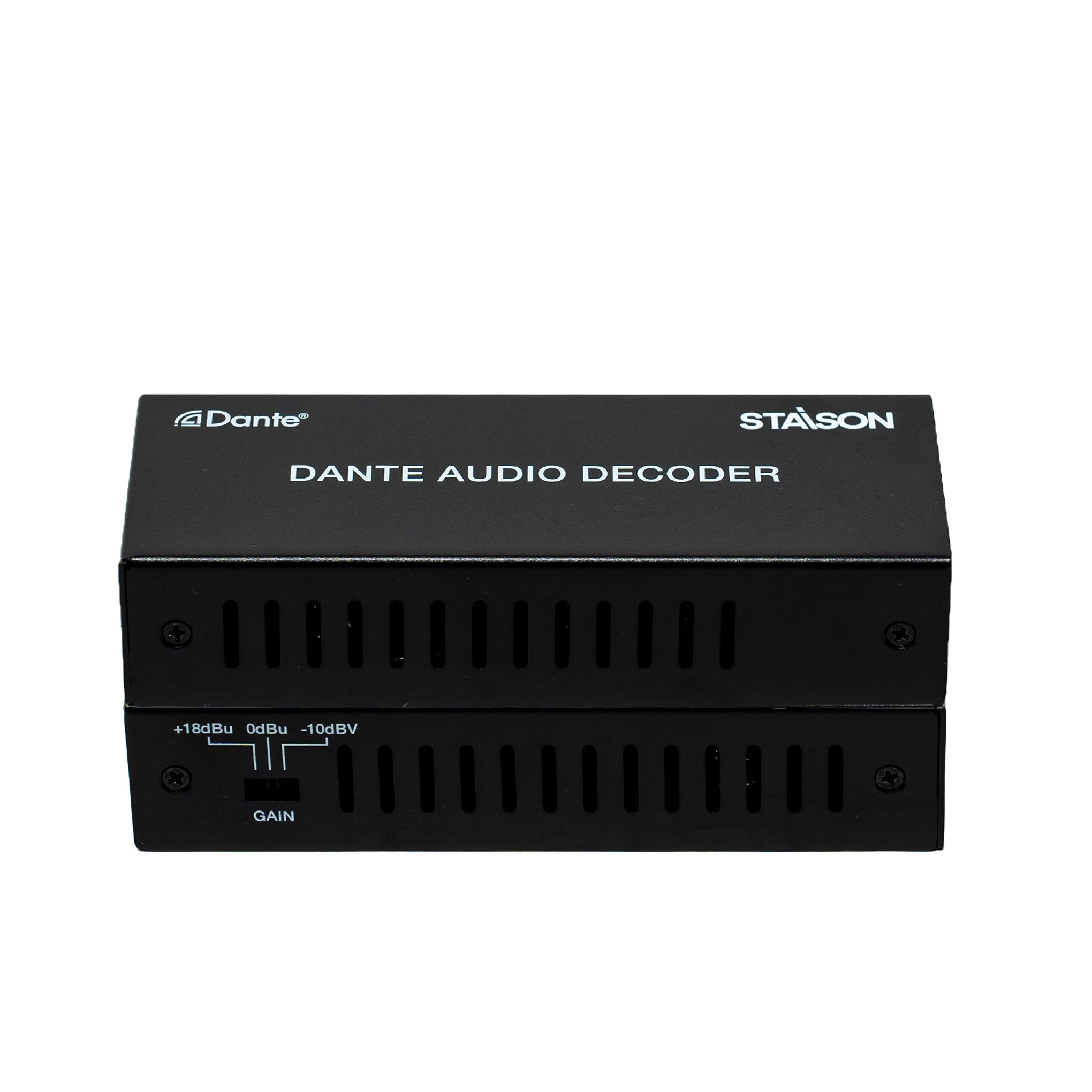 Black STAISON Dante Audio Decoder on a white background