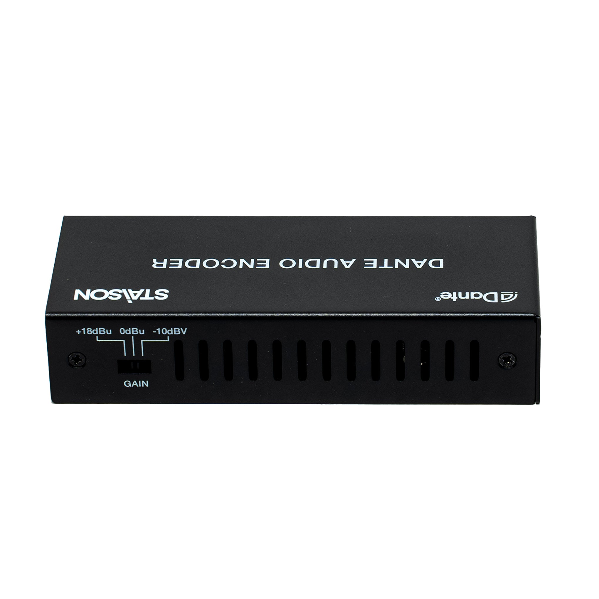 Black audio encoder with 'STASON' branding on a white background