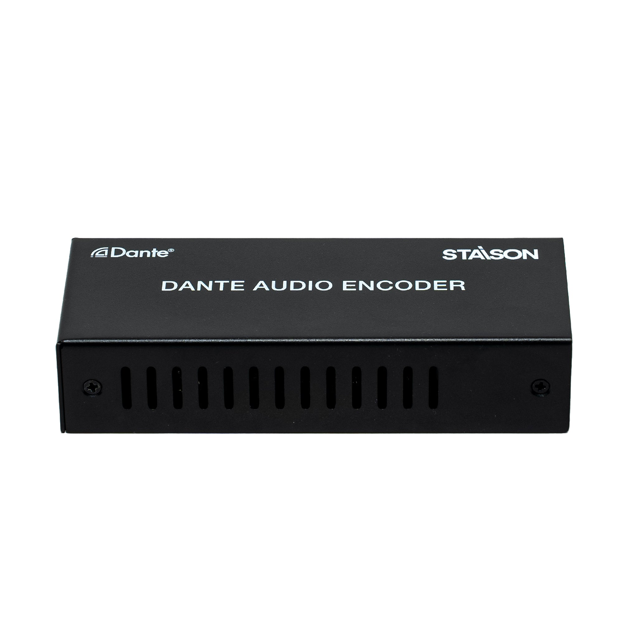Black STASION Dante Audio Encoder on a white background