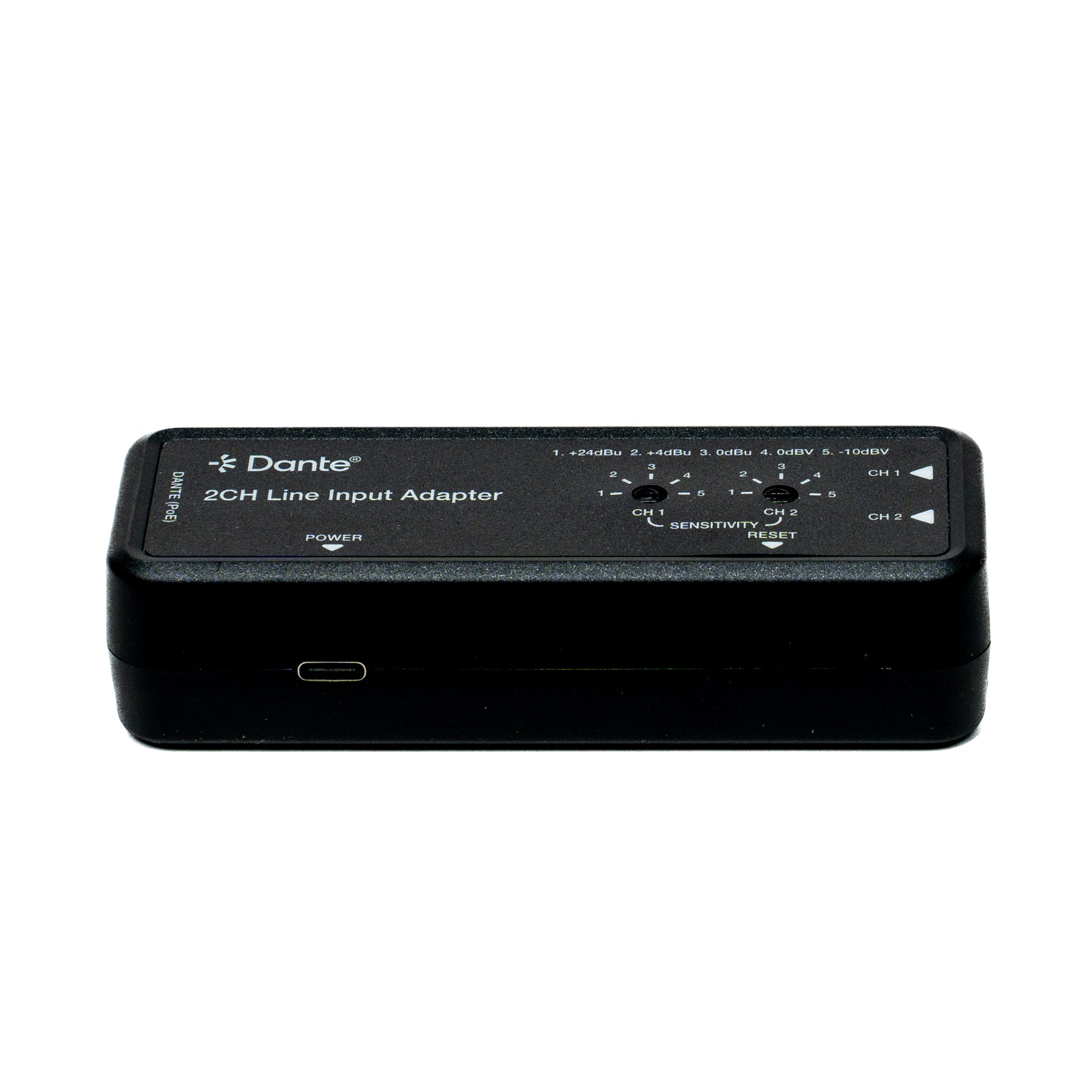 Dante  2CH Line Input Adapter with Dante logo on a white background