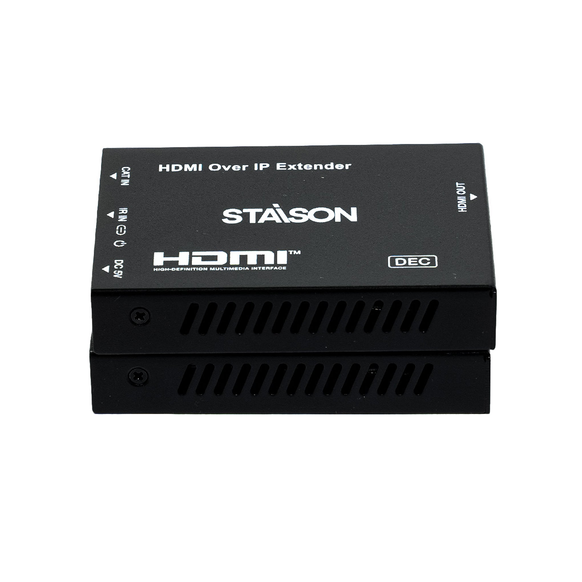HDMI over IP extender device with Staison branding on a white background